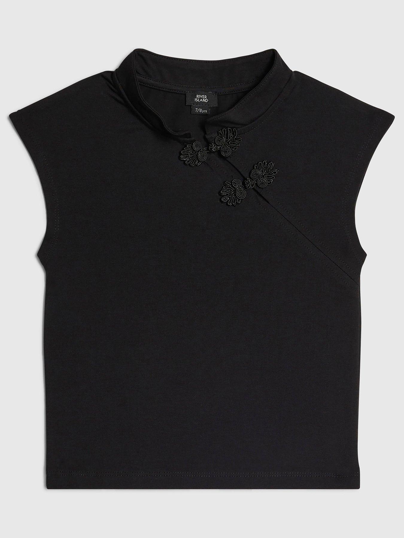 River Island Girls Frogging High Neck Sleeveless Blouse - Black