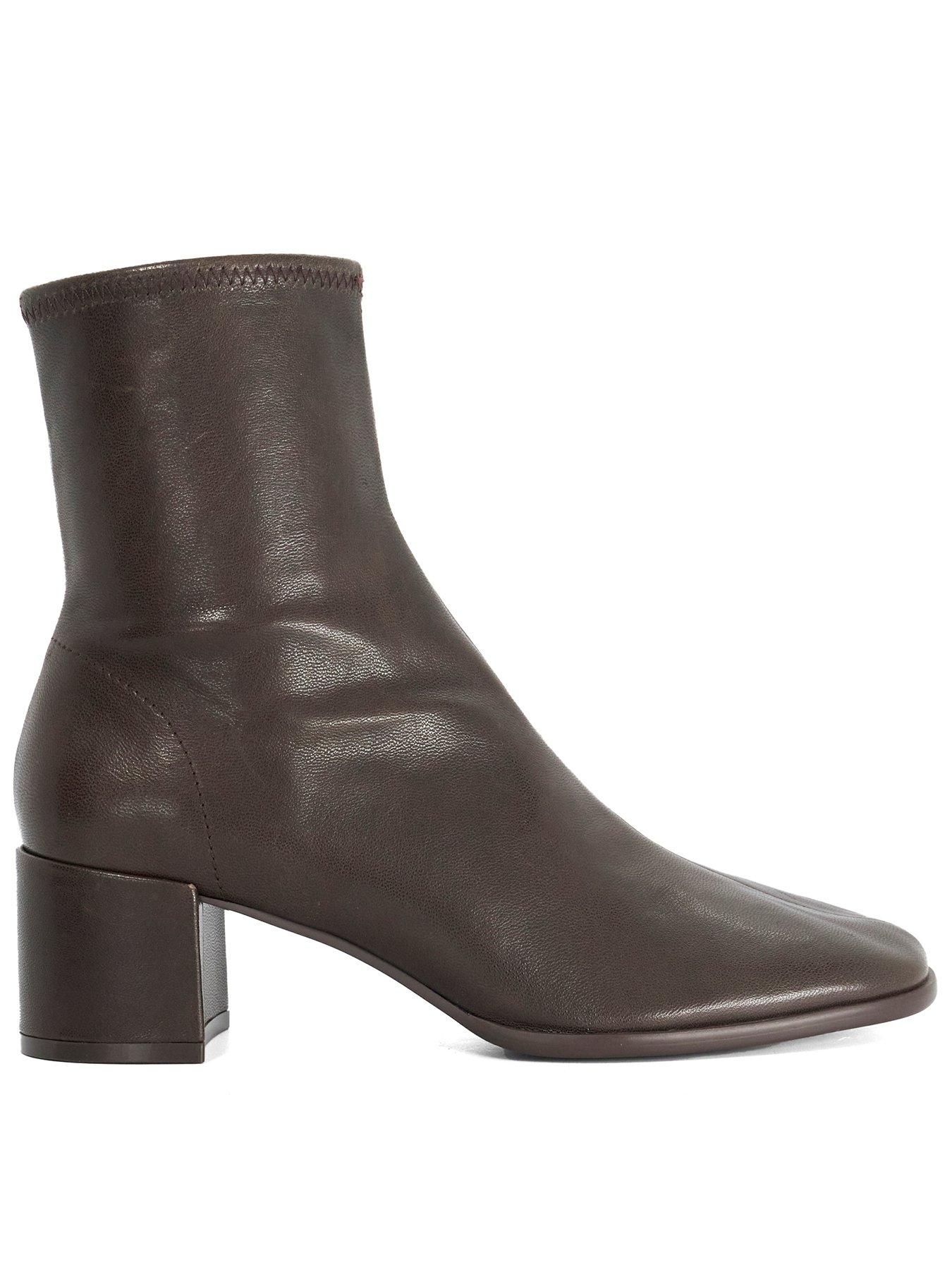 Image 1 of 5 of Dune London Pyro Block Heel Leather Ankle Boots - Brown