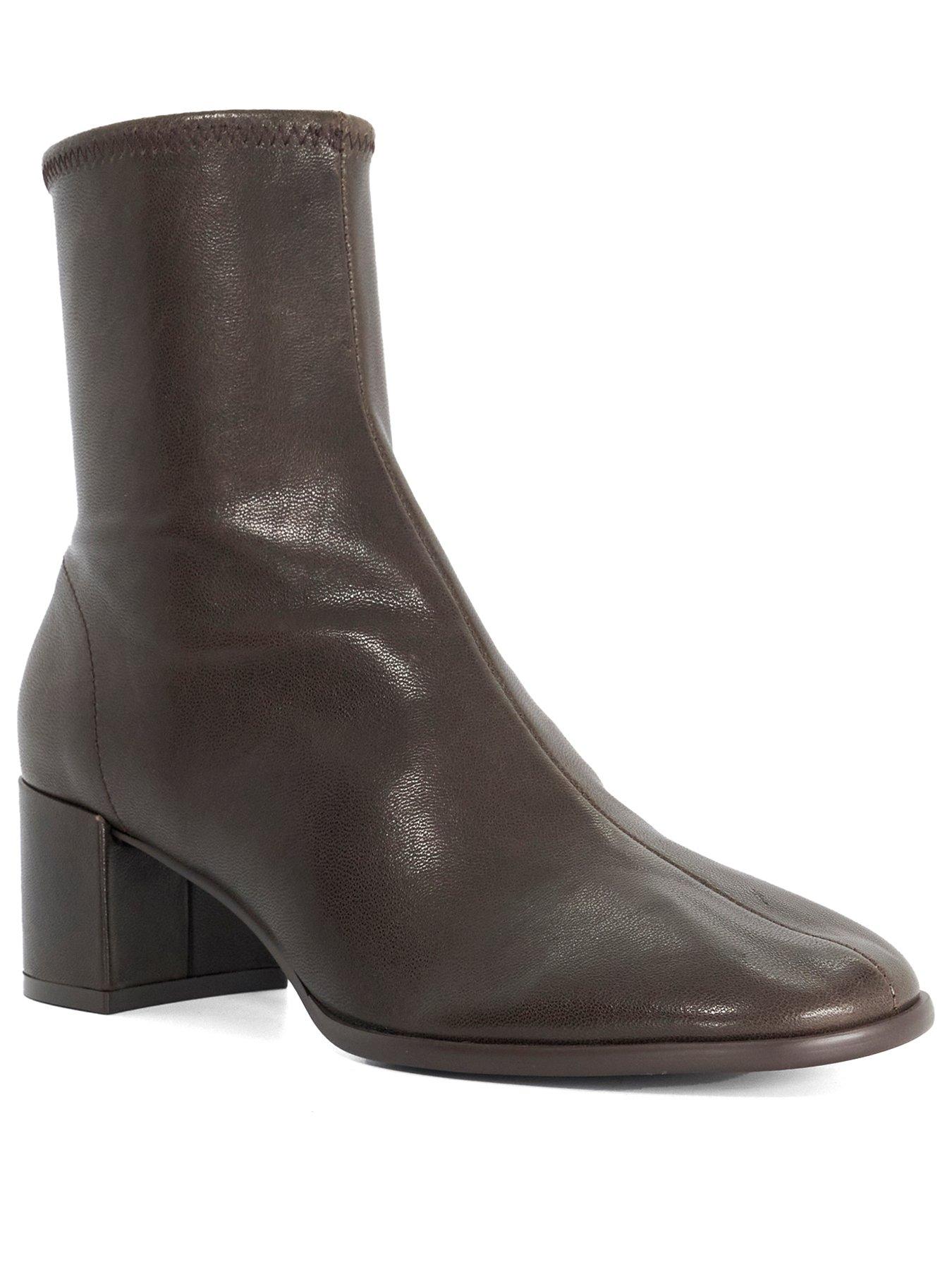Image 2 of 5 of Dune London Pyro Block Heel Leather Ankle Boots - Brown