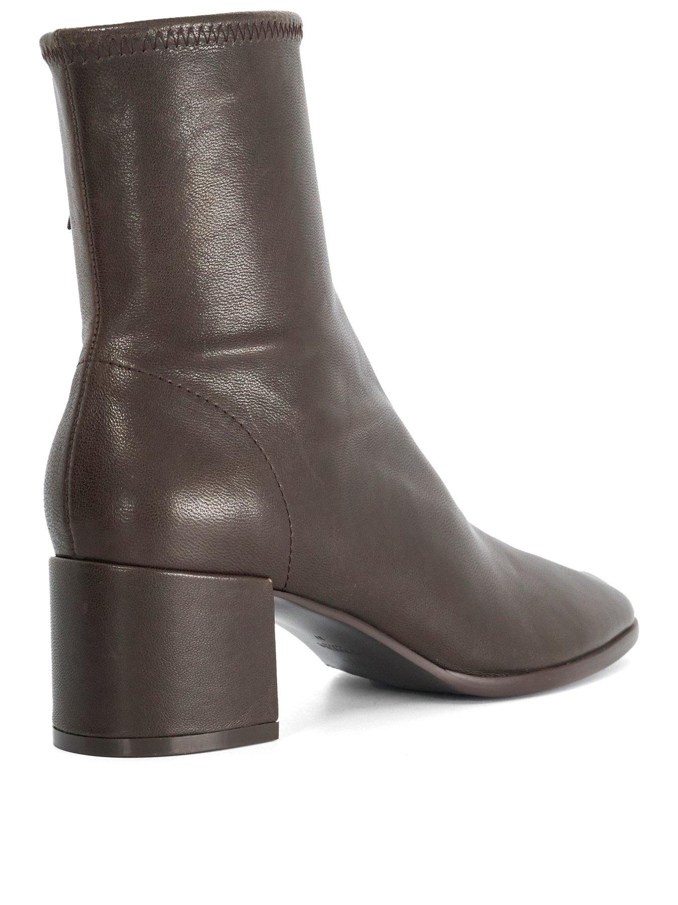 Image 3 of 5 of Dune London Pyro Block Heel Leather Ankle Boots - Brown
