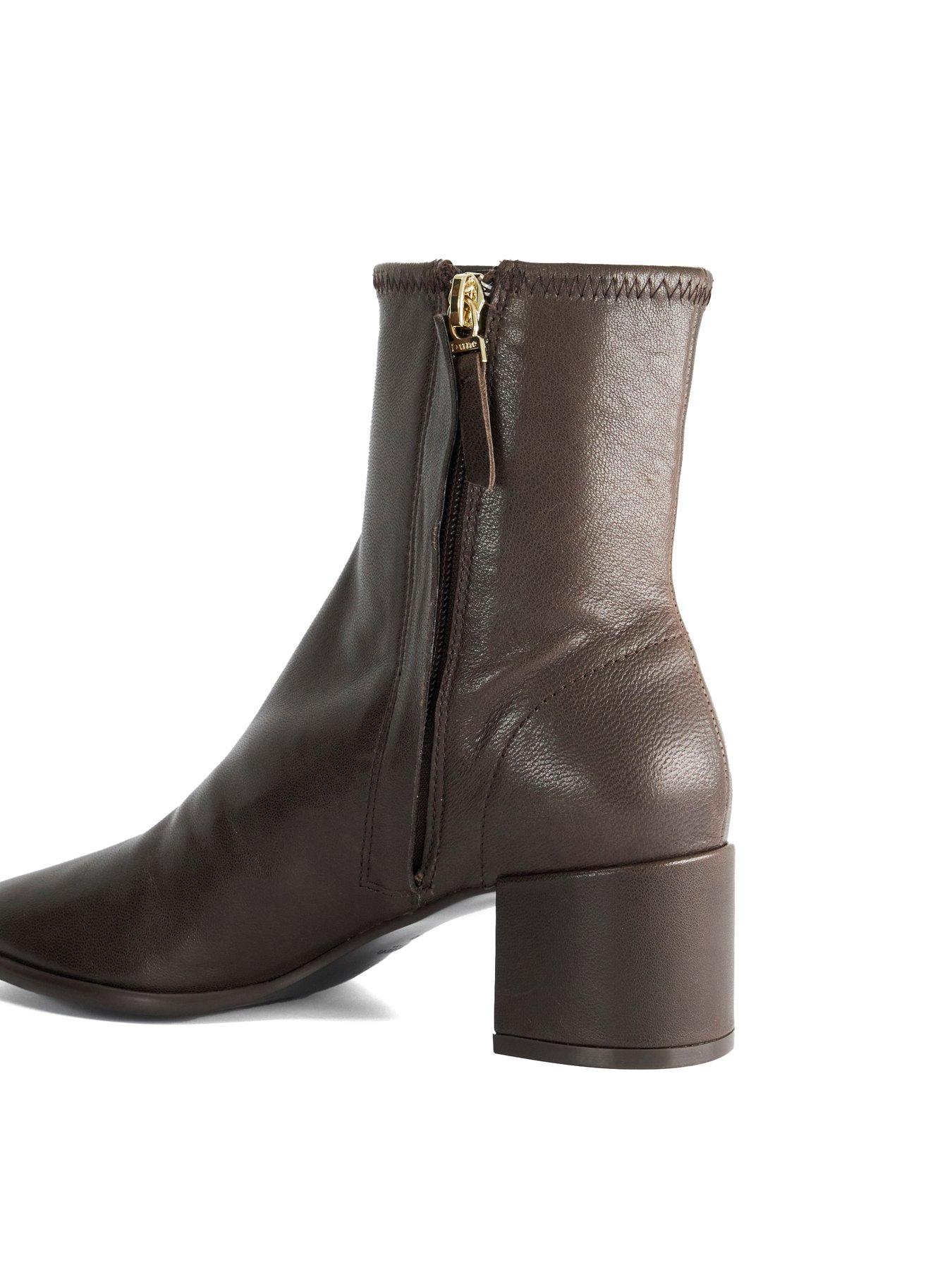 Image 5 of 5 of Dune London Pyro Block Heel Leather Ankle Boots - Brown