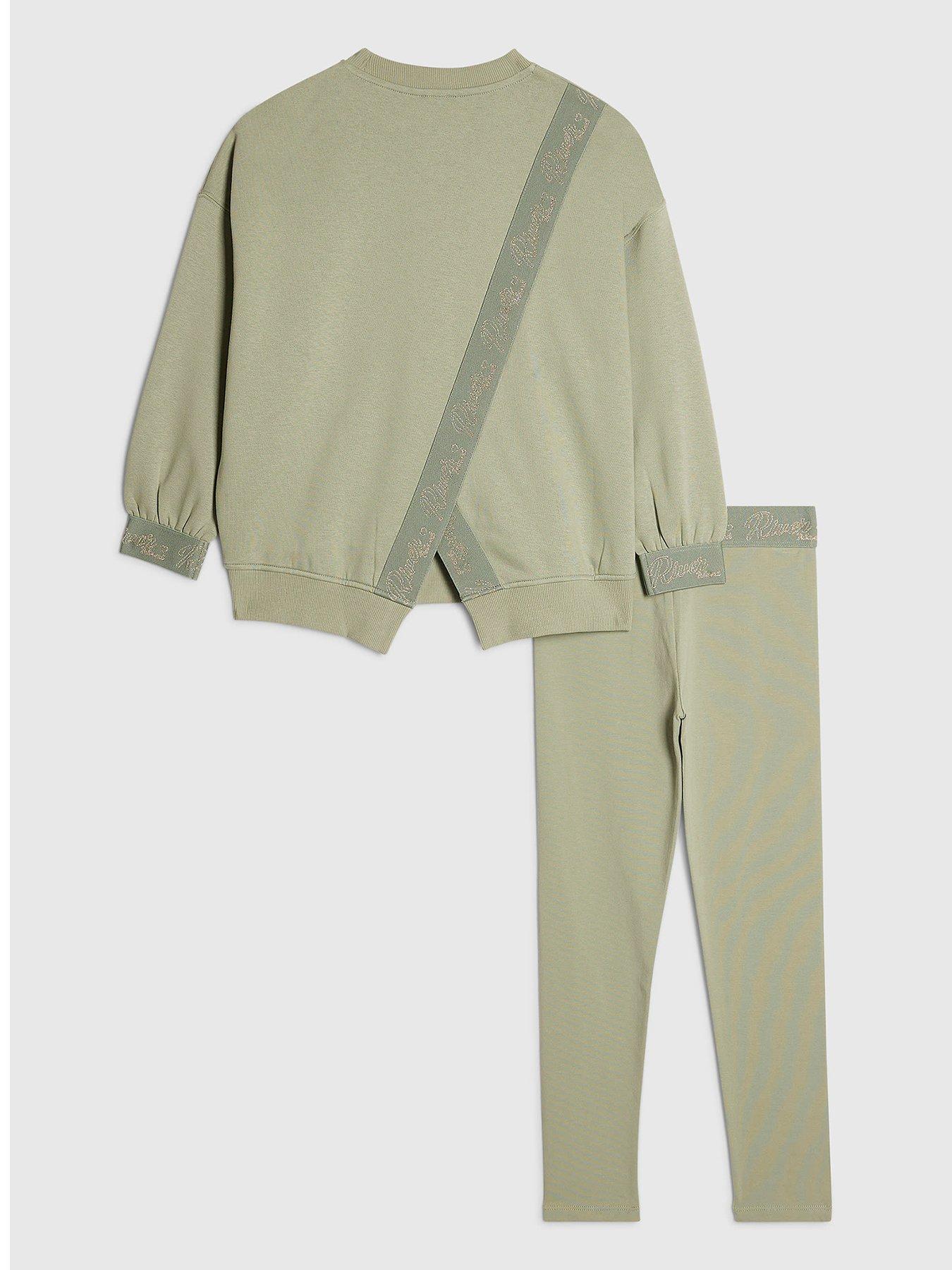 Image 2 of 5 of River Island Girls RI Split Back Sweatshirt Set - Khaki