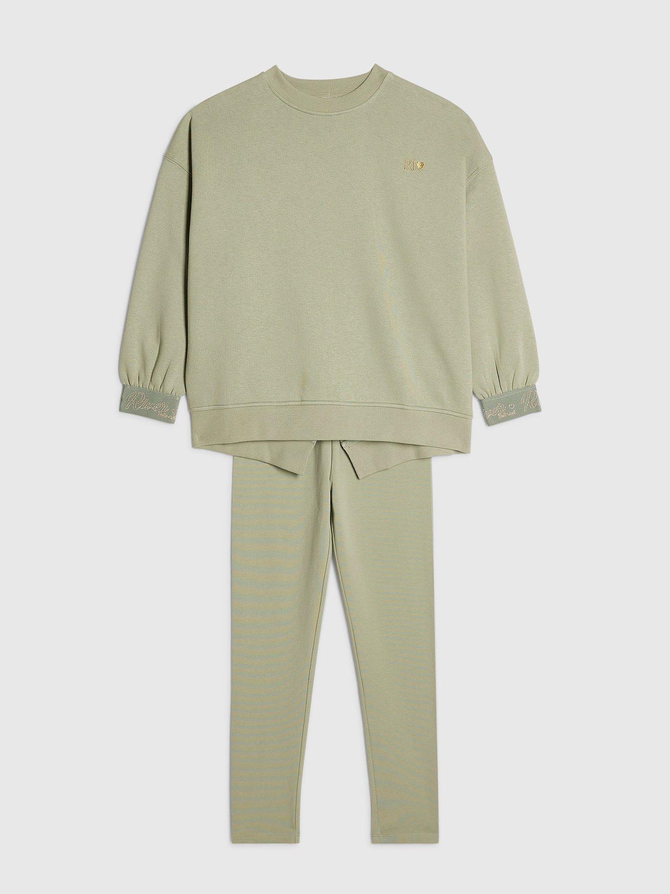 Image 3 of 5 of River Island Girls RI Split Back Sweatshirt Set - Khaki