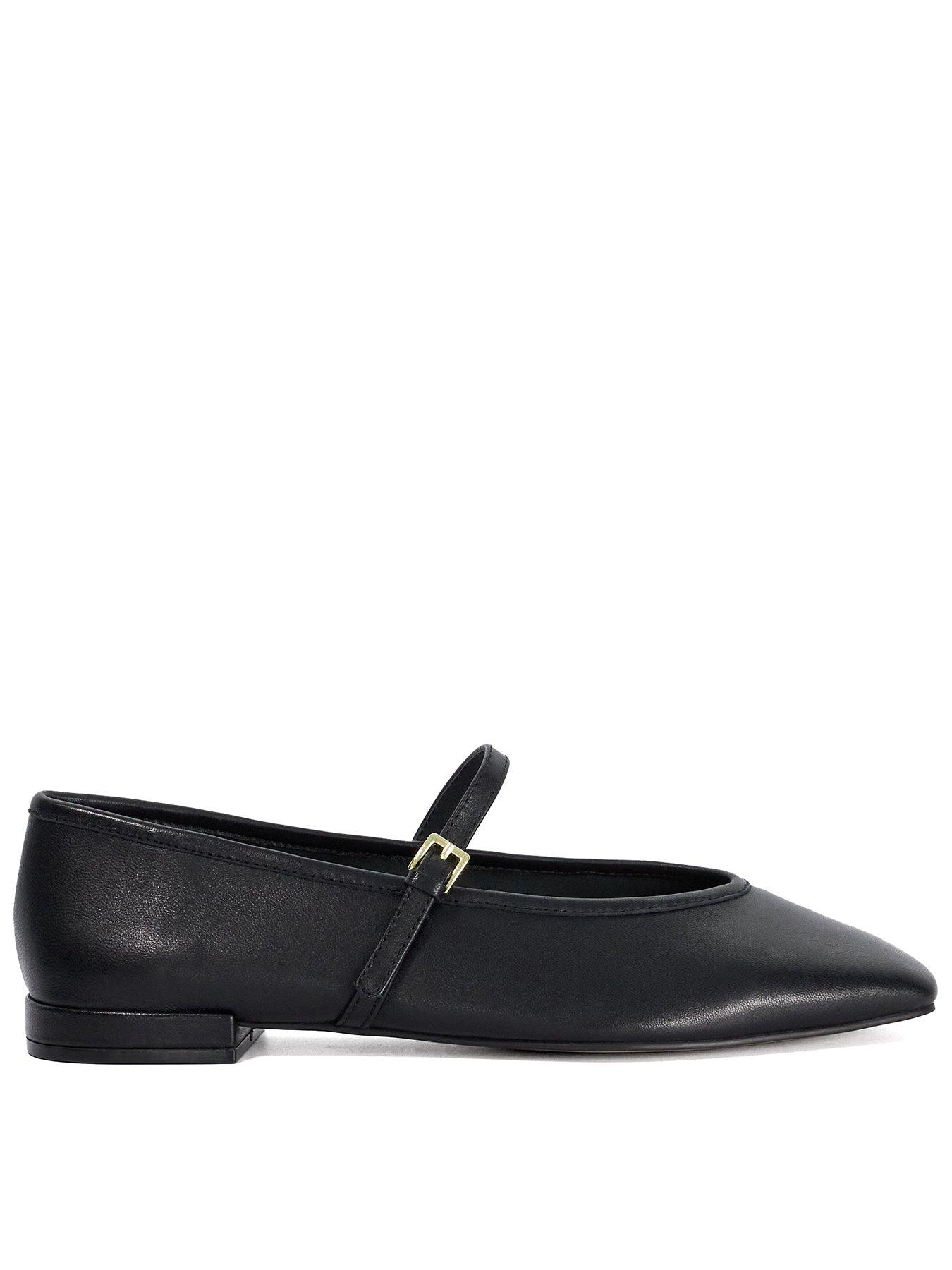 Dune London Hearthrob Leather Pointed Toe Mary Jane Ballet Flats - Black