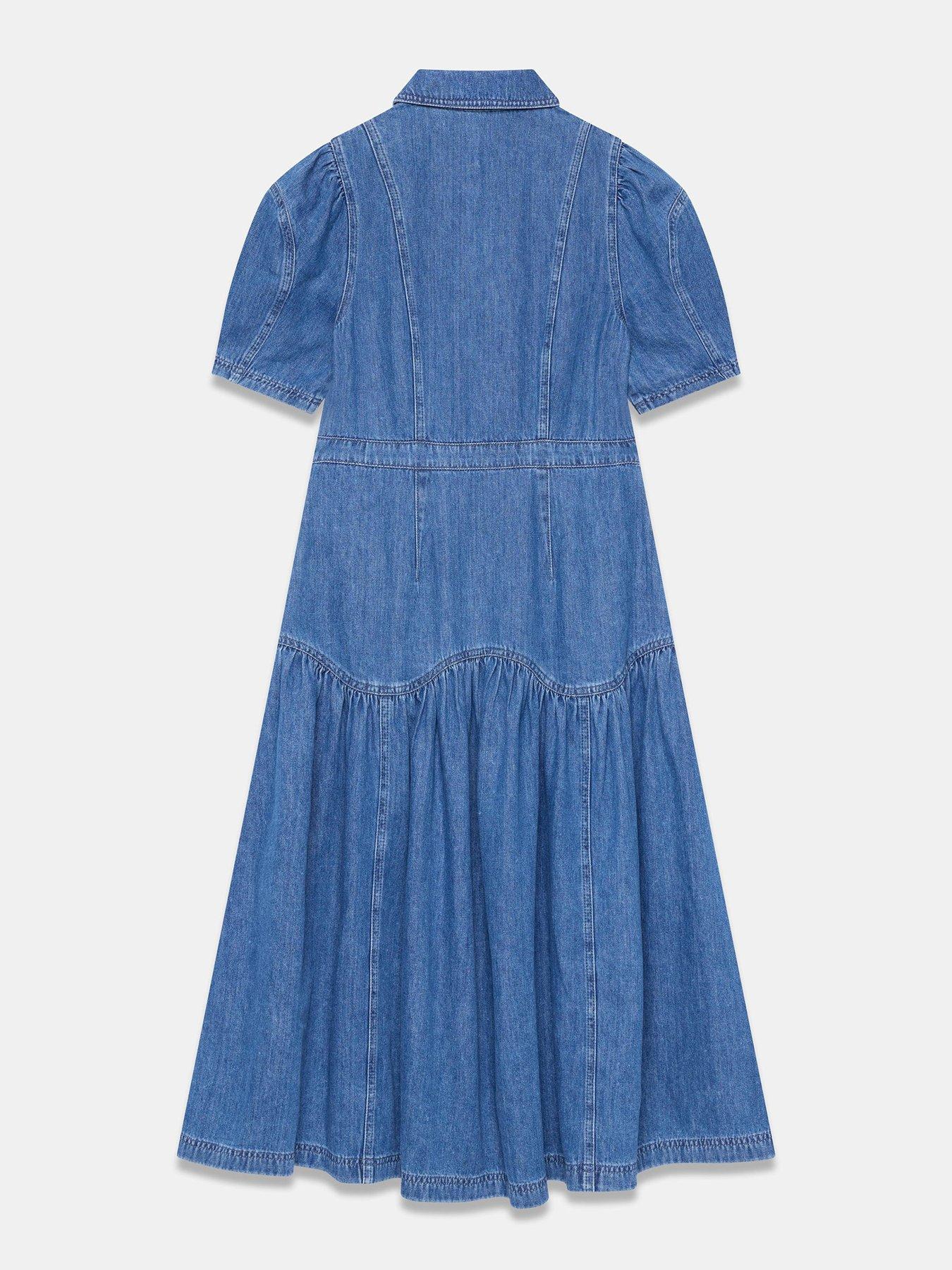 Image 6 of 6 of Mint Velvet Indigo Puff Sleeve Denim Midi Dress - Blue
