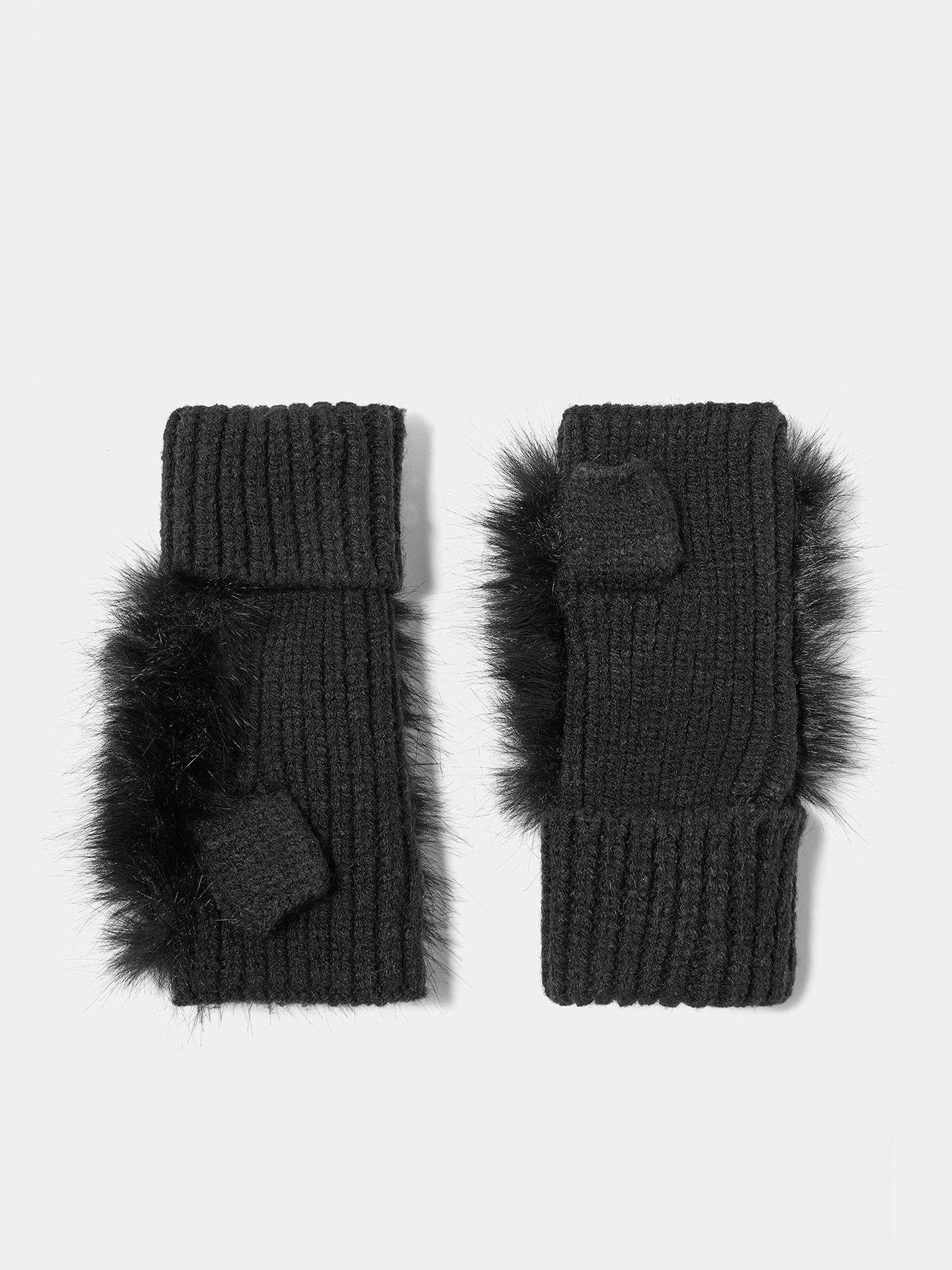 Mint Velvet Black Faux Fur Handwarmers