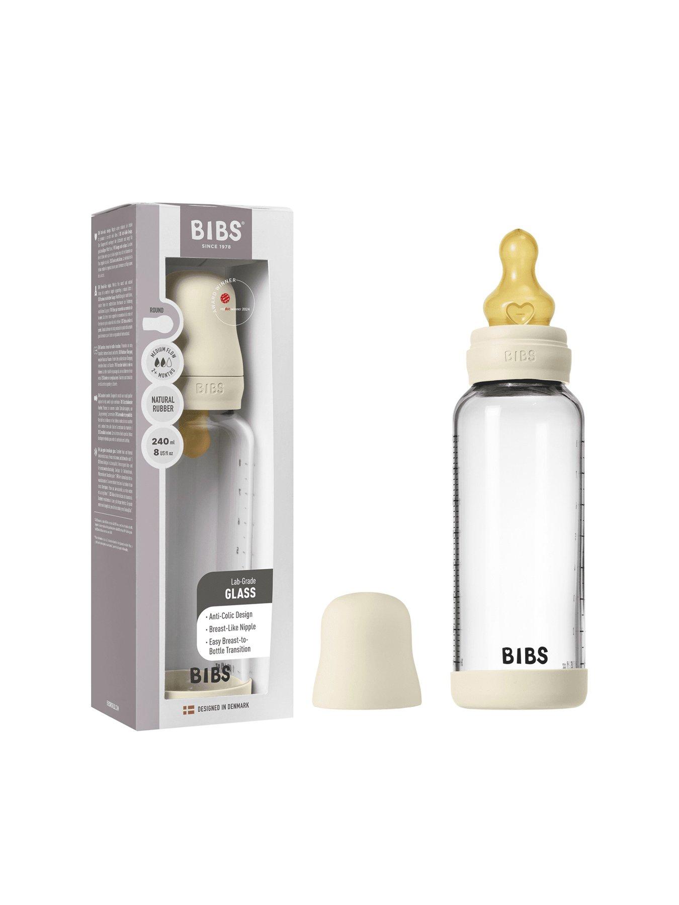 BIBS BIBS Glass Baby Bottle Round Latex 1 pack 240 ml Medium Flow Ivory