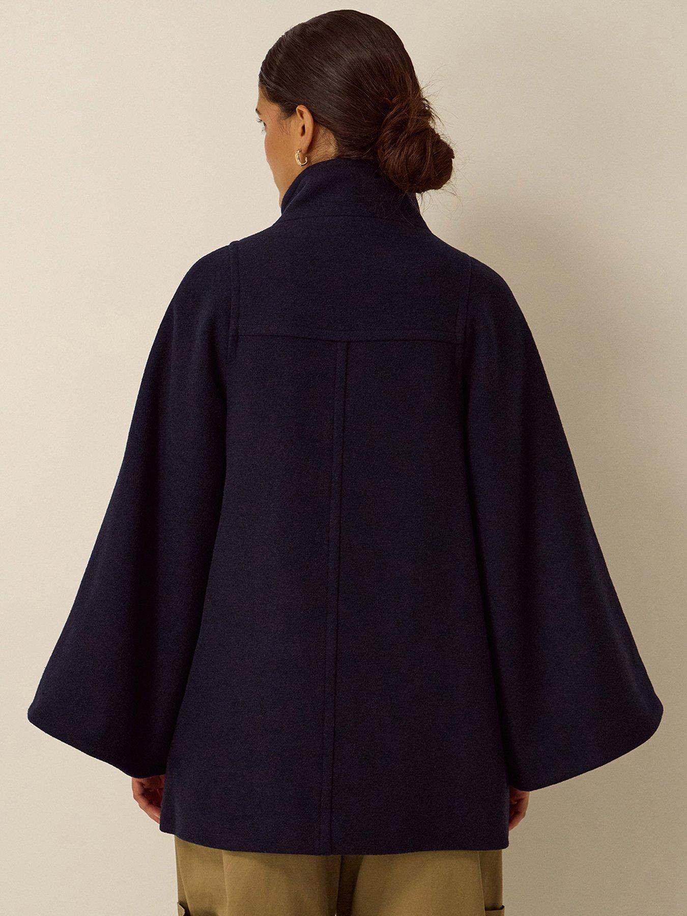 Image 2 of 4 of Monsoon Womens Frida Cape Double-Breasted High Neck Coat - Blue