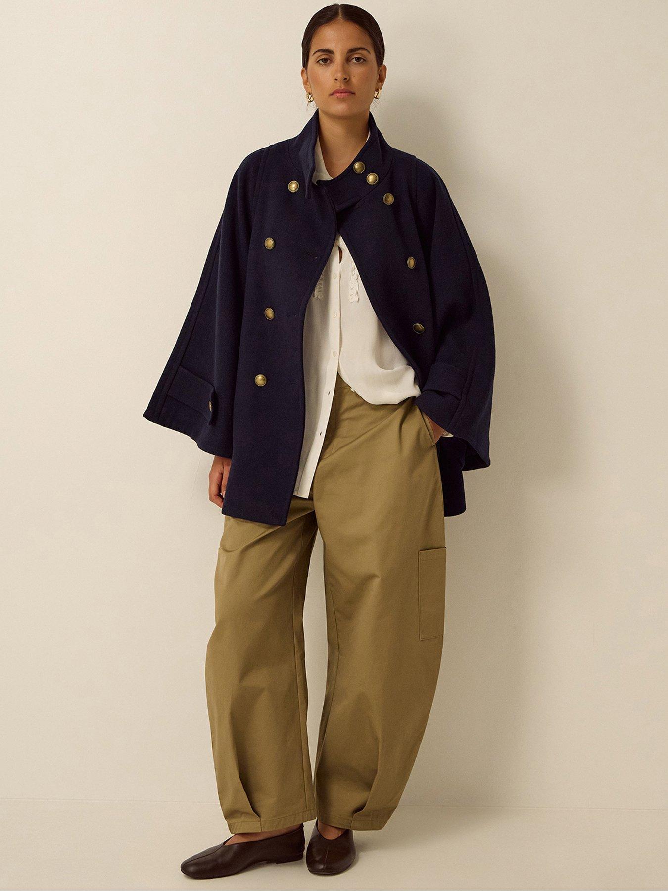 Image 3 of 4 of Monsoon Womens Frida Cape Double-Breasted High Neck Coat - Blue