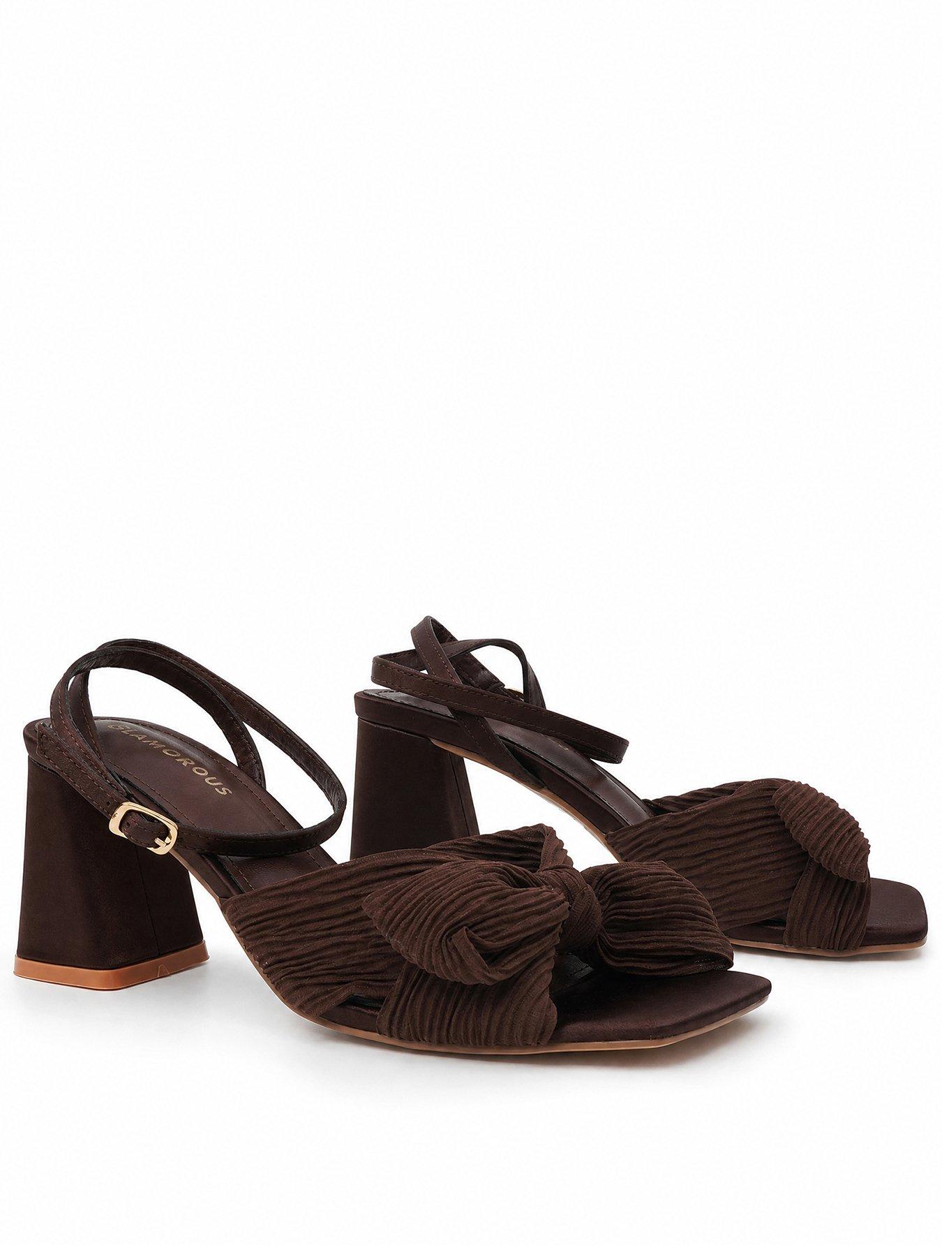 Image 1 of 5 of Glamorous Womens Bow Detail Block Heel Sandals - Brown