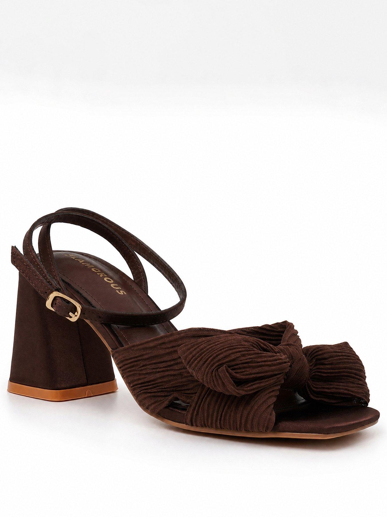 Image 2 of 5 of Glamorous Womens Bow Detail Block Heel Sandals - Brown