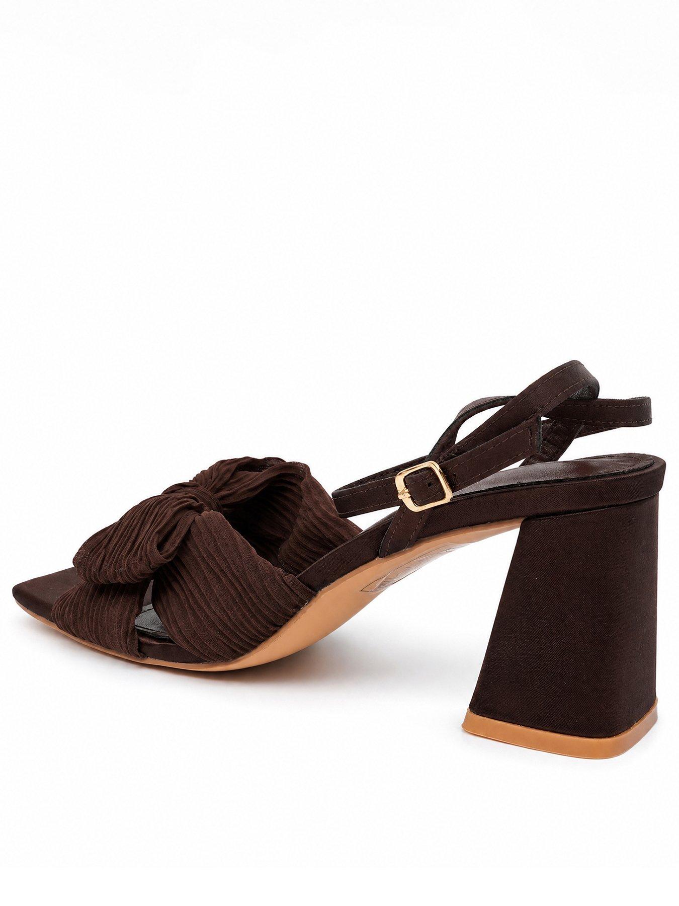 Image 3 of 5 of Glamorous Womens Bow Detail Block Heel Sandals - Brown