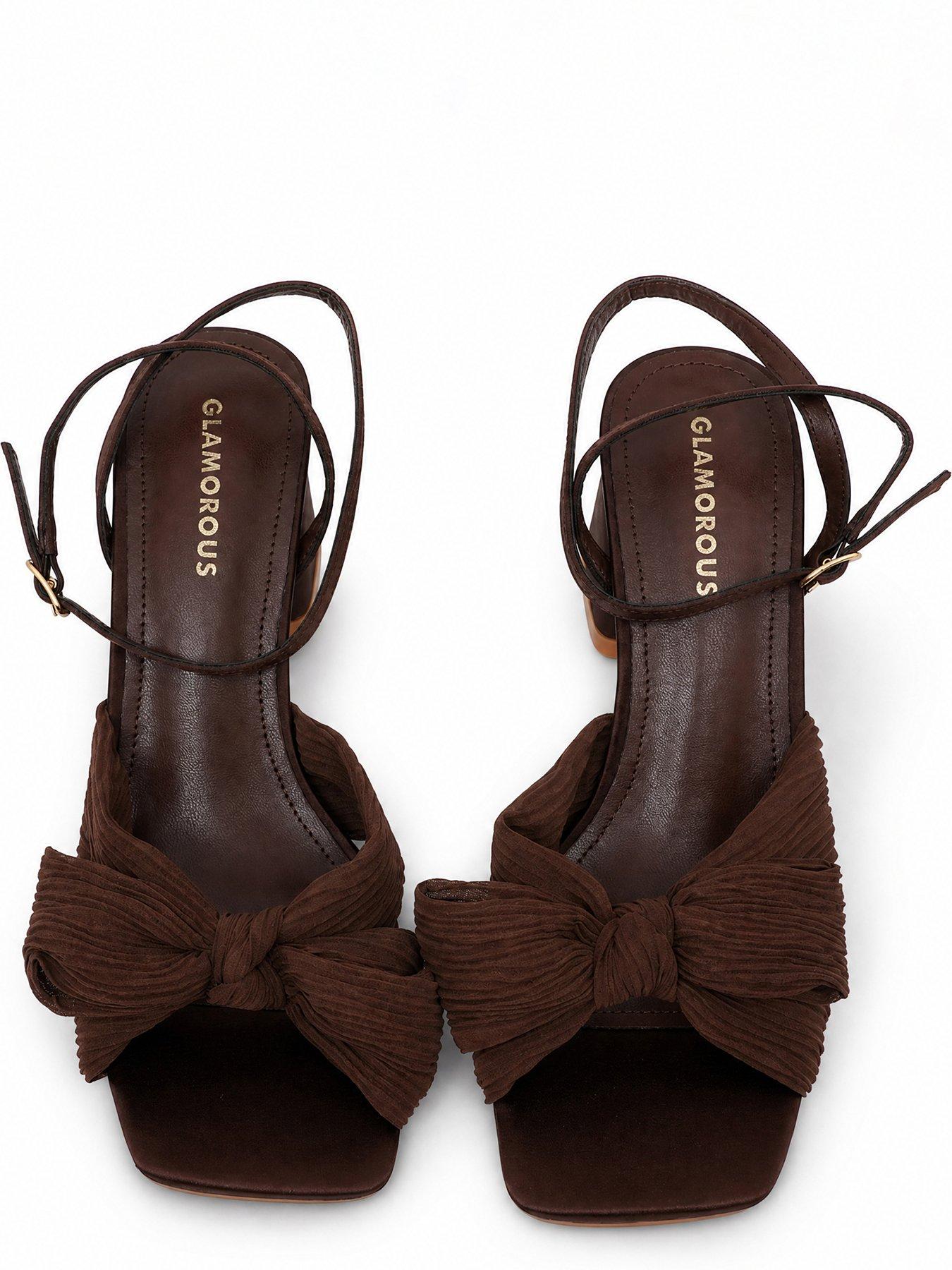 Image 4 of 5 of Glamorous Womens Bow Detail Block Heel Sandals - Brown
