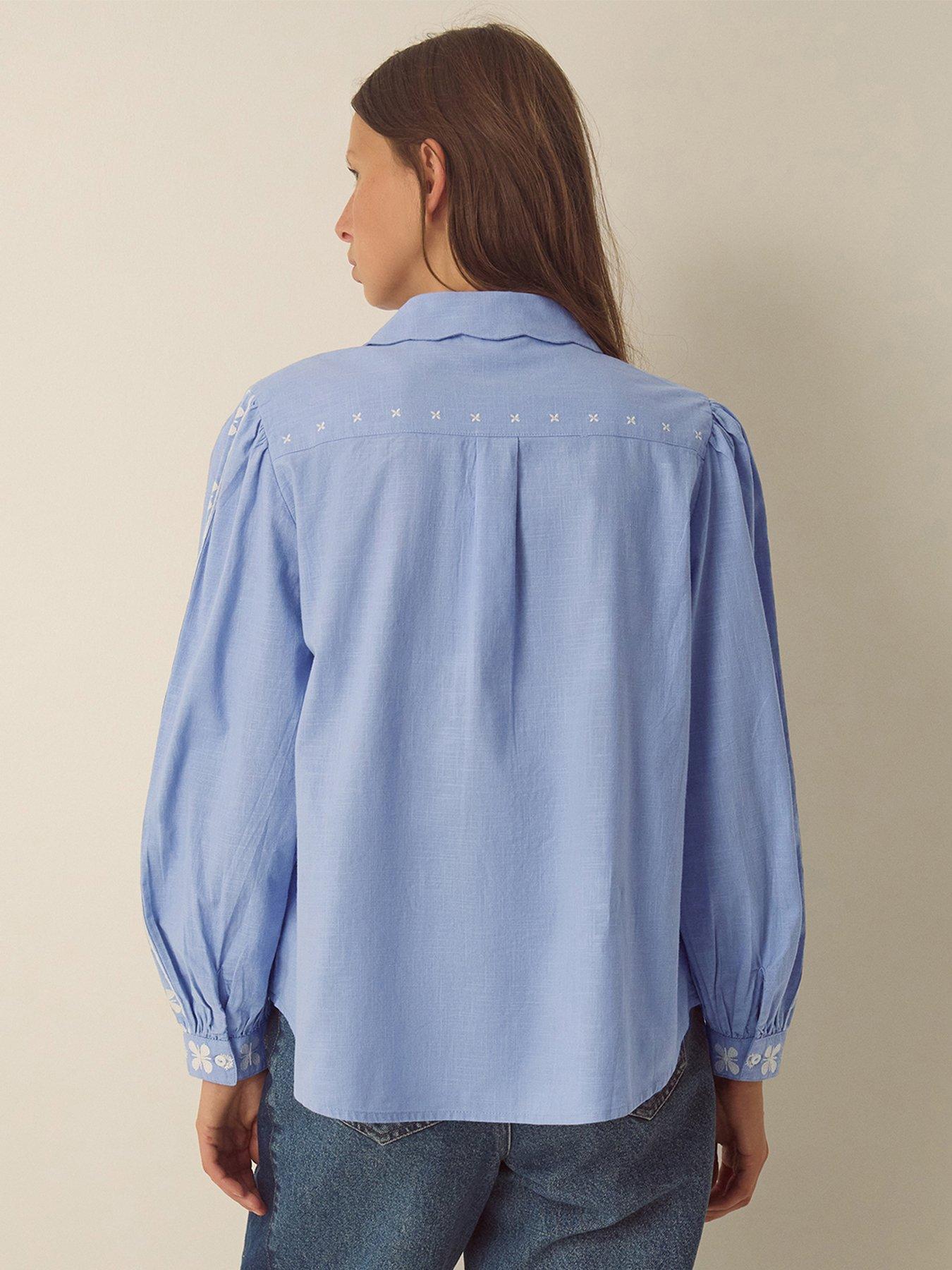Image 3 of 4 of Monsoon Womens Embroidered Puff Sleeve Shirt - Blue