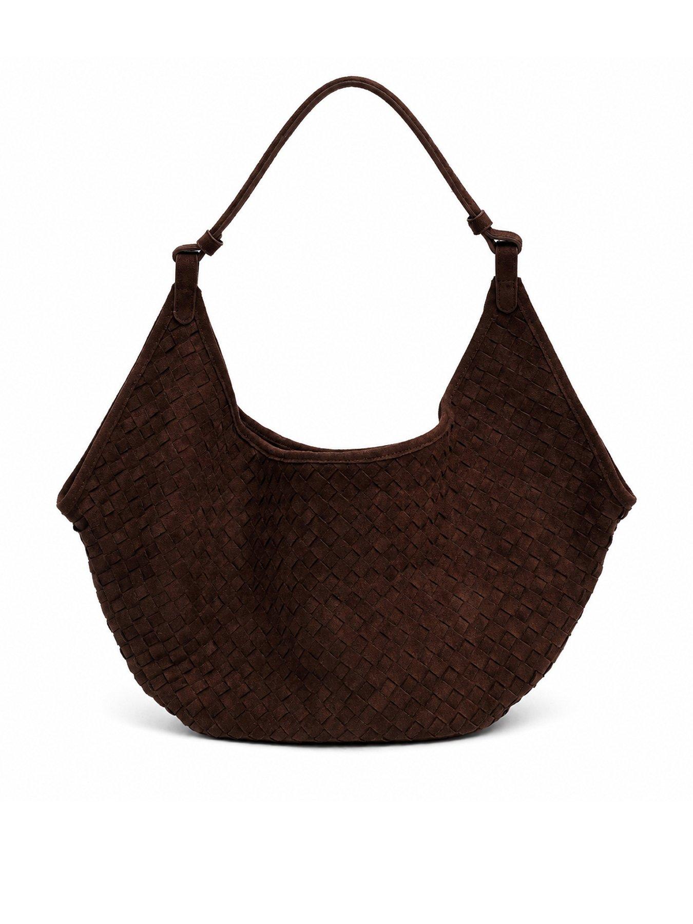 Image 1 of 4 of Glamorous Womens Woven Faux Suede Shoulder Tote Bag - Brown