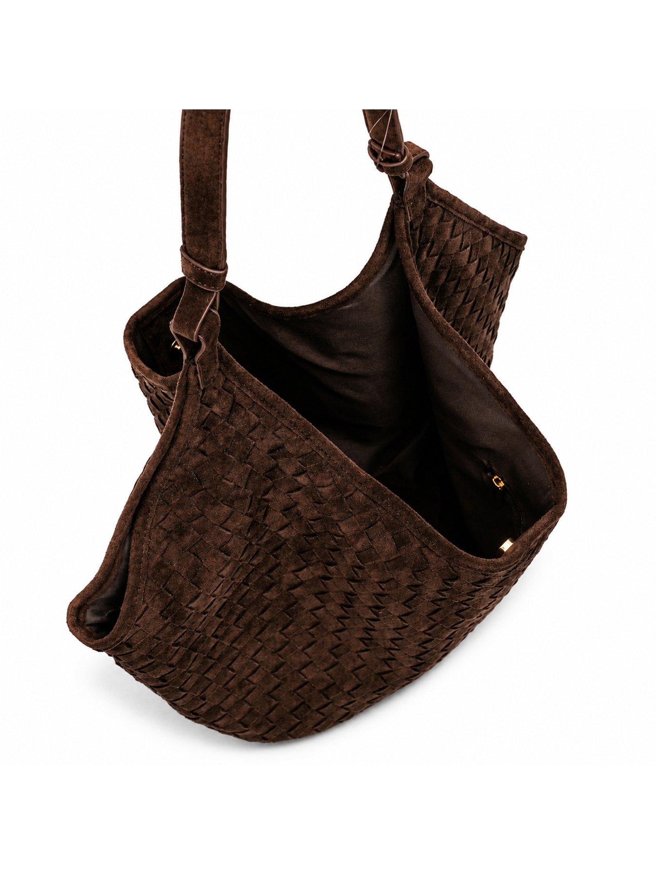Image 4 of 4 of Glamorous Womens Woven Faux Suede Shoulder Tote Bag - Brown