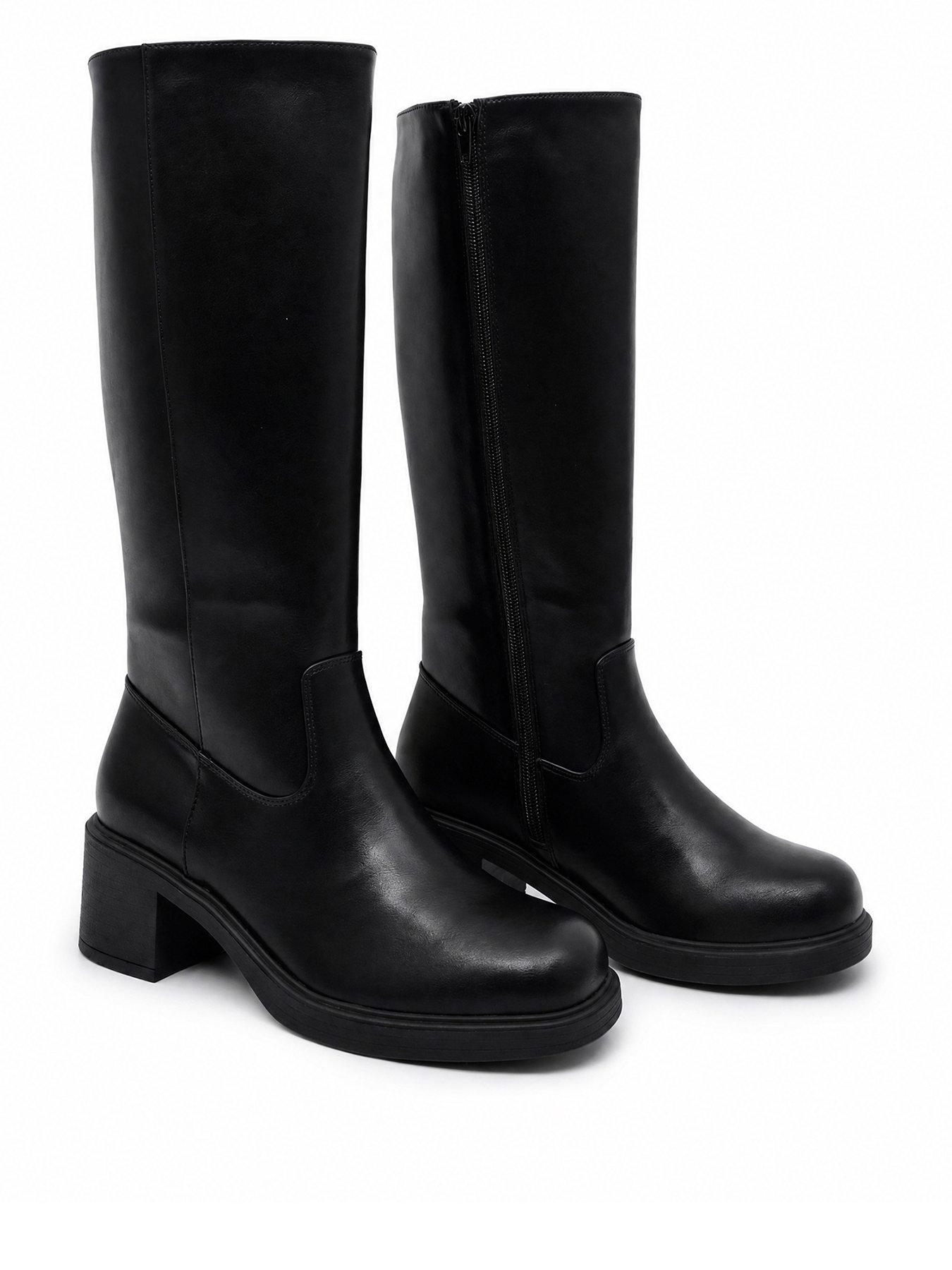 Image 1 of 4 of Glamorous Womens Pull-On Block Heel Knee Boots - Black