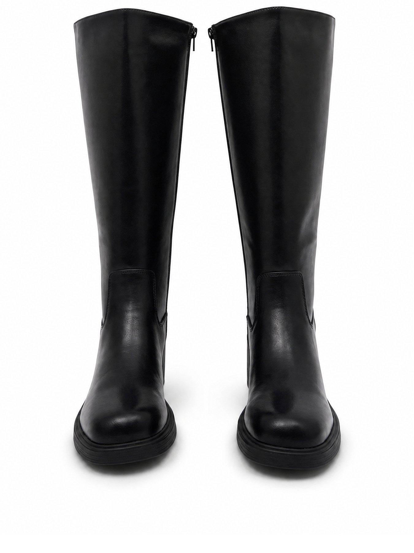 Image 2 of 4 of Glamorous Womens Pull-On Block Heel Knee Boots - Black