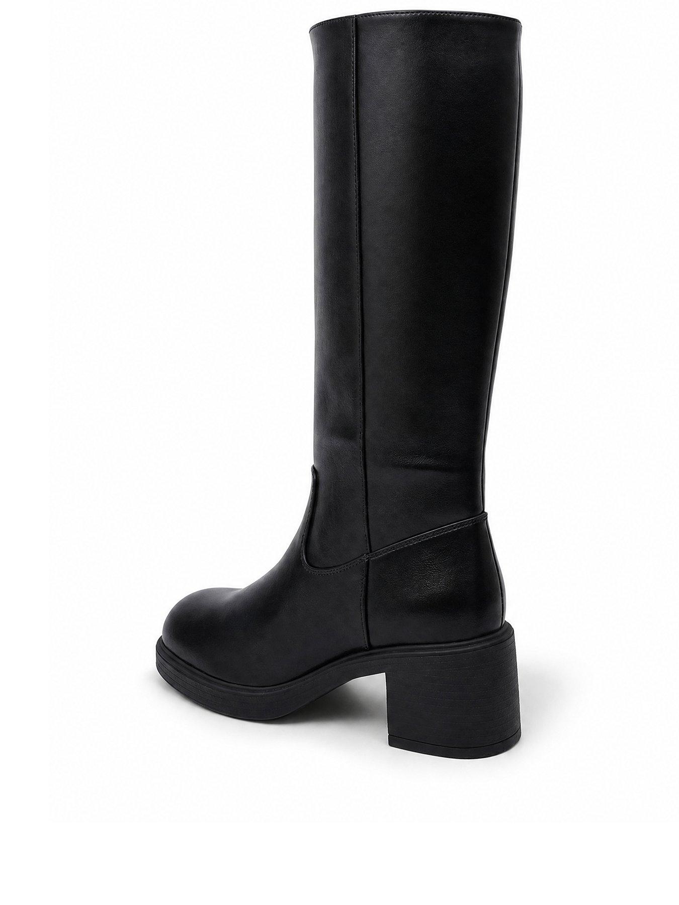 Image 3 of 4 of Glamorous Womens Pull-On Block Heel Knee Boots - Black