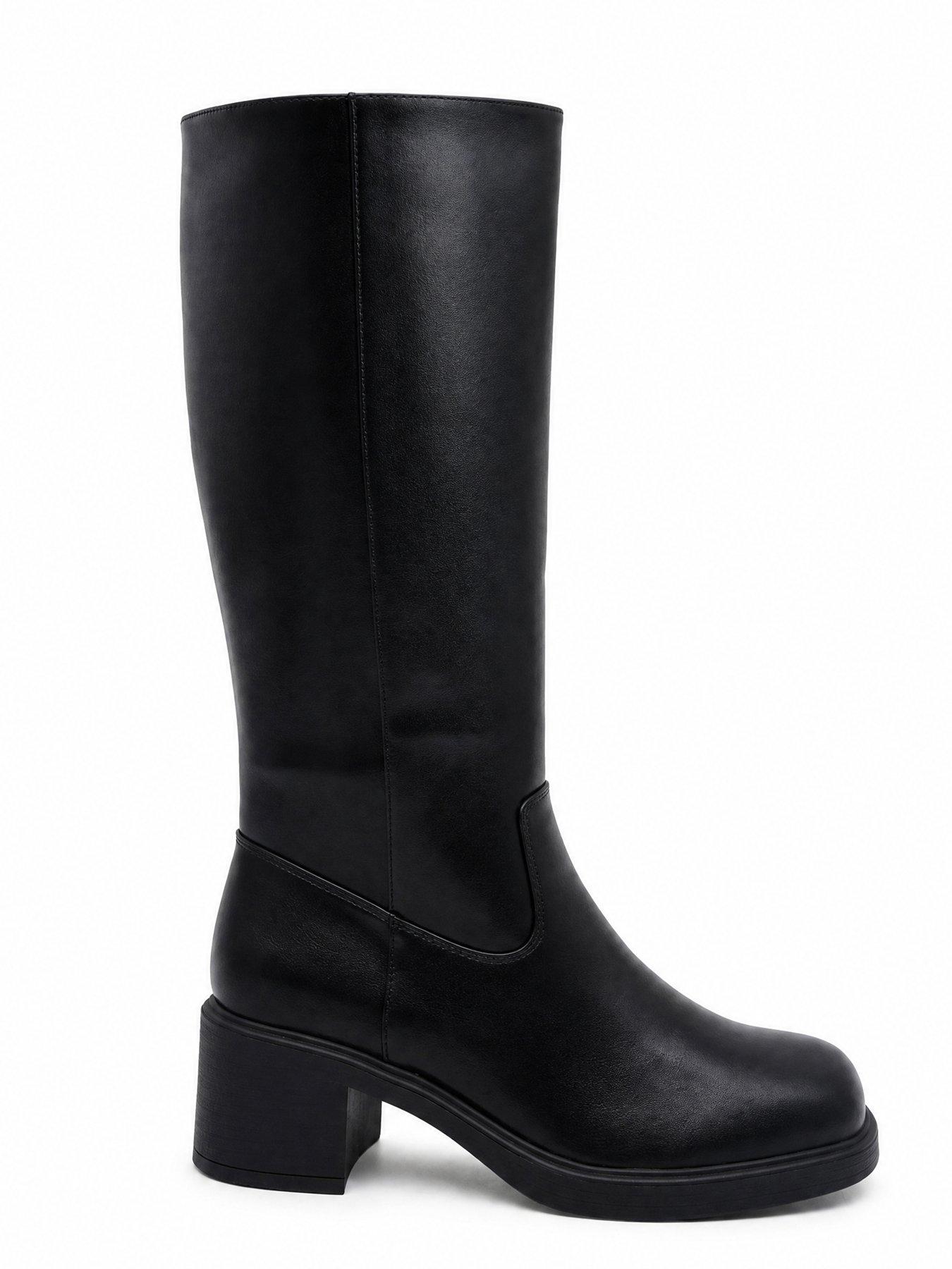 Image 4 of 4 of Glamorous Womens Pull-On Block Heel Knee Boots - Black