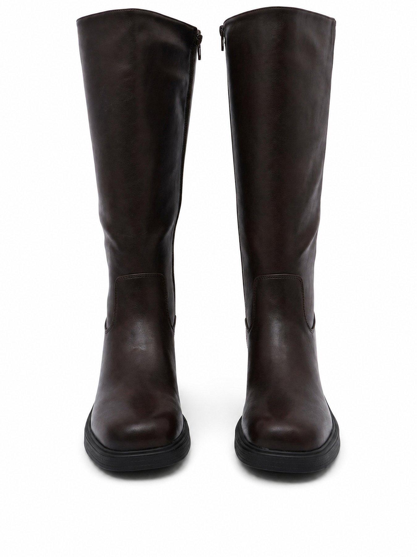 Image 2 of 4 of Glamorous Womens Pull-On Block Heel Knee Boots - Brown
