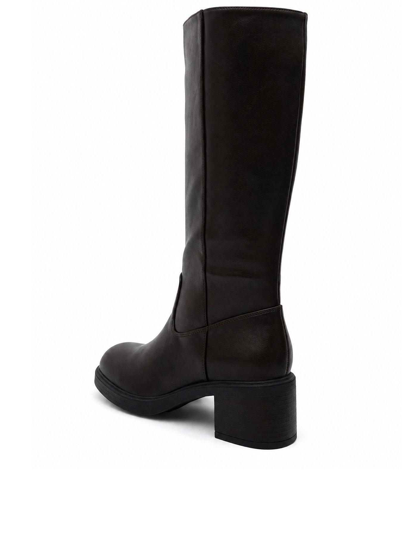 Image 3 of 4 of Glamorous Womens Pull-On Block Heel Knee Boots - Brown