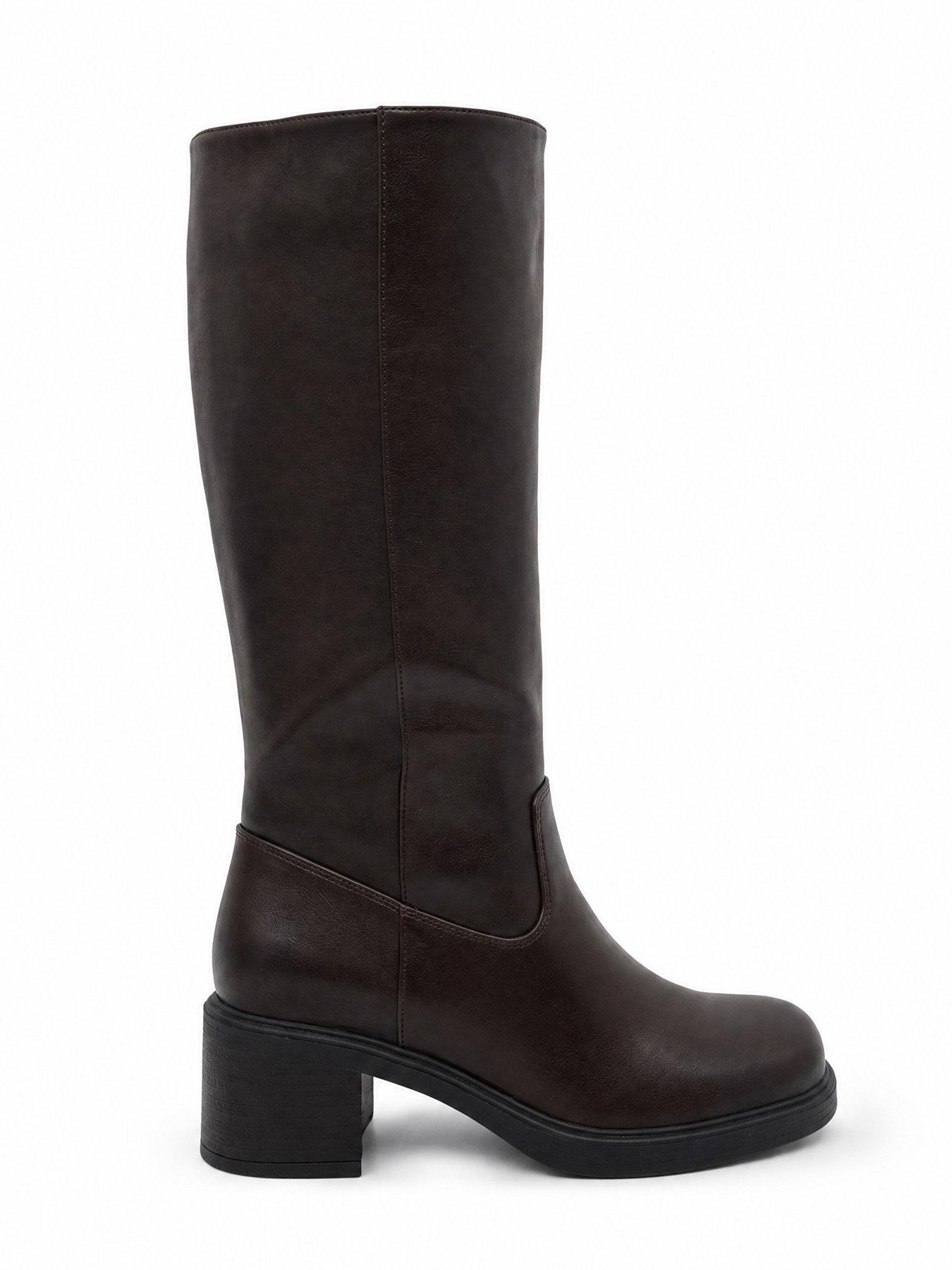 Image 4 of 4 of Glamorous Womens Pull-On Block Heel Knee Boots - Brown