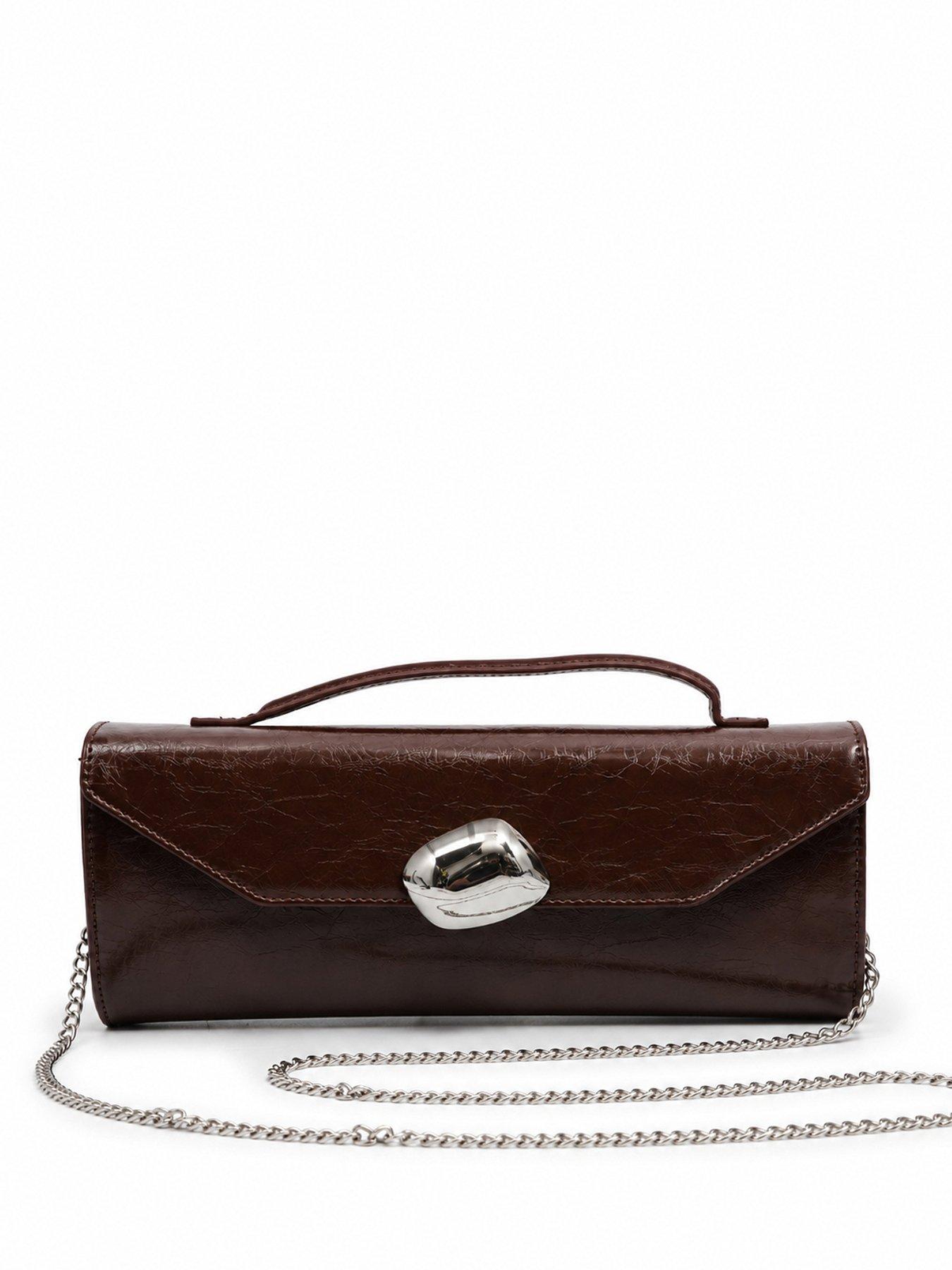 Image 1 of 3 of Glamorous Womens Top Handle Chain Strap Clutch Bag - Brown