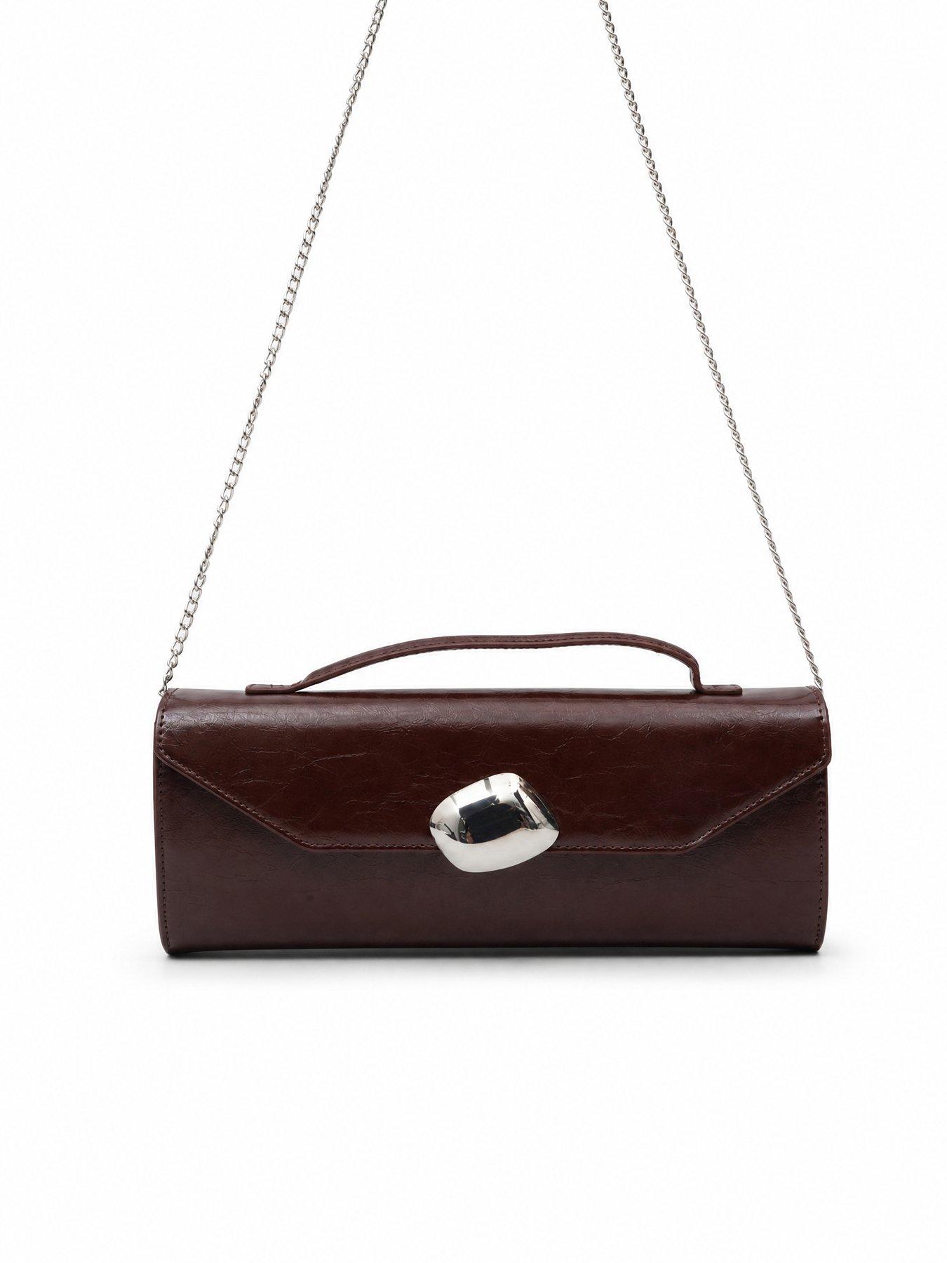 Image 2 of 3 of Glamorous Womens Top Handle Chain Strap Clutch Bag - Brown