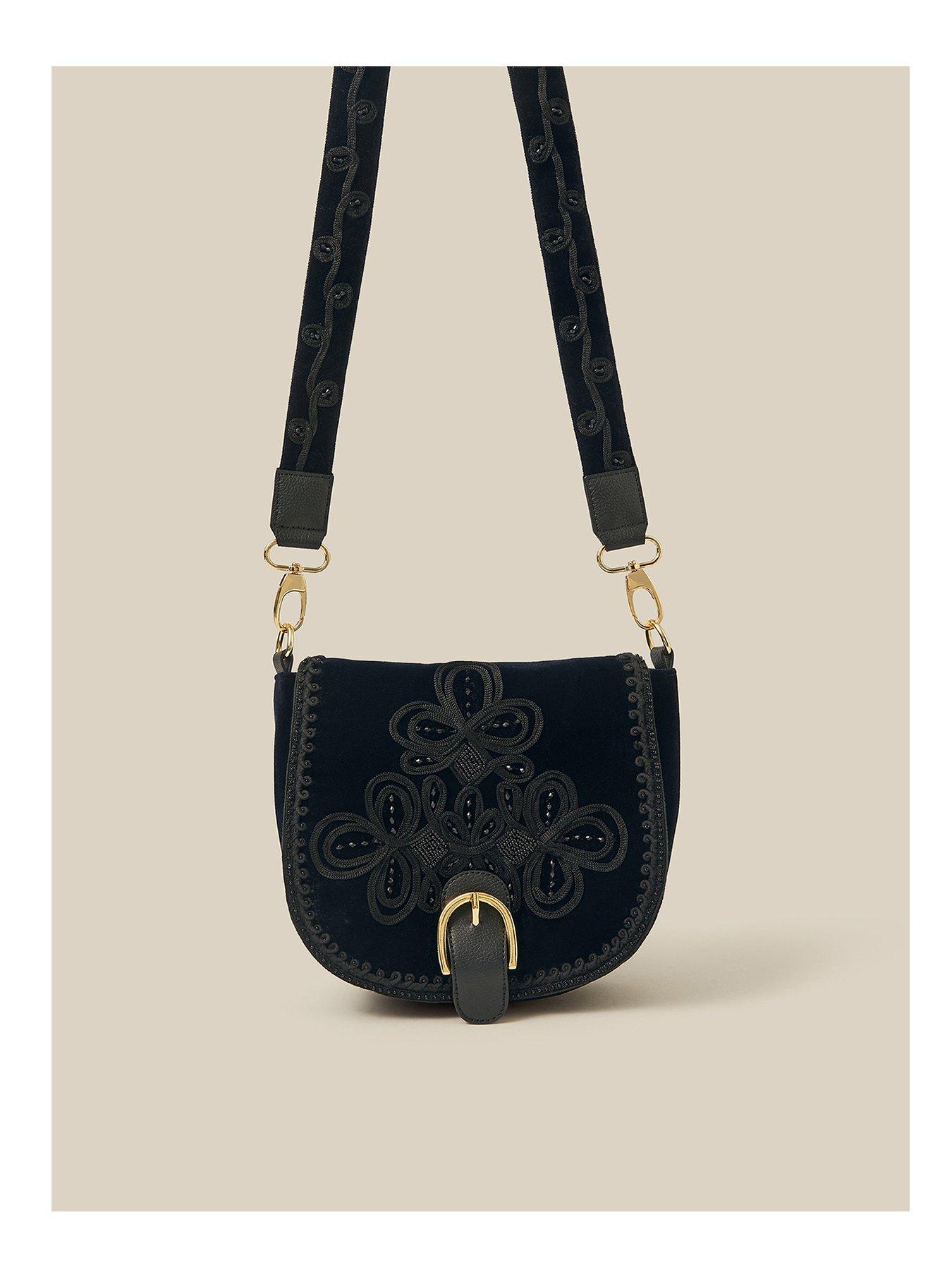 Monsoon Dori Embroidered Crossbody Saddle Bag - Black