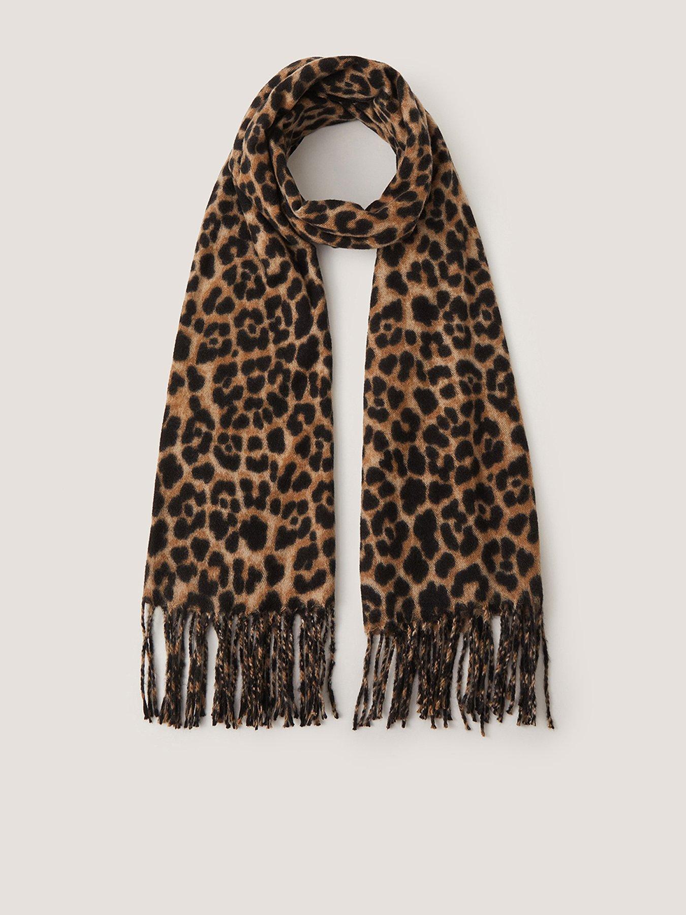 Monsoon Ginny Leopard Print Tassel Scarf - Brown