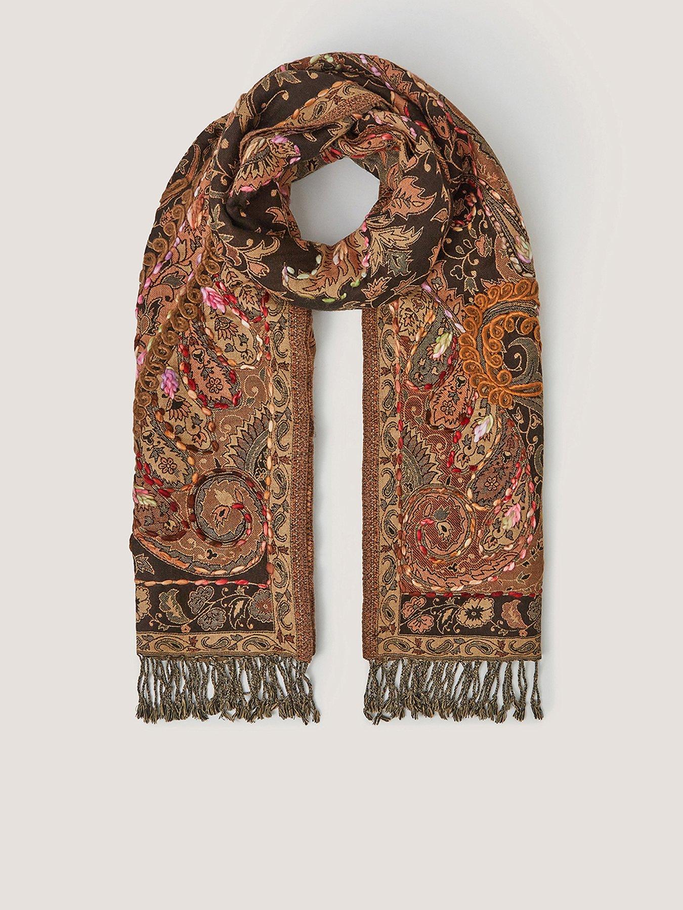 Monsoon Ingrid Paisley Print Fringed Scarf - Brown