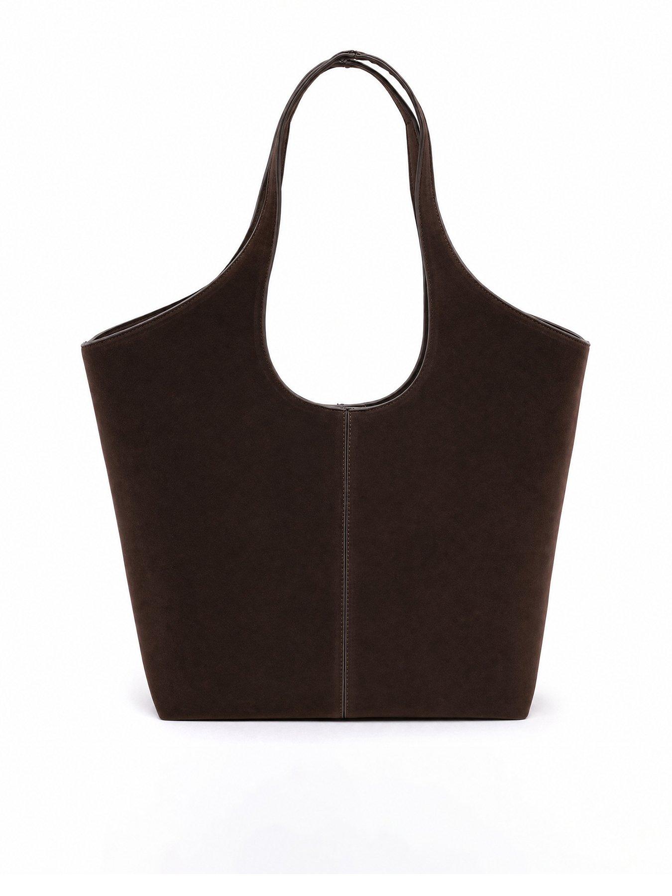 Image 1 of 5 of Glamorous Womens Structured Faux Suede Tote Bag - Brown