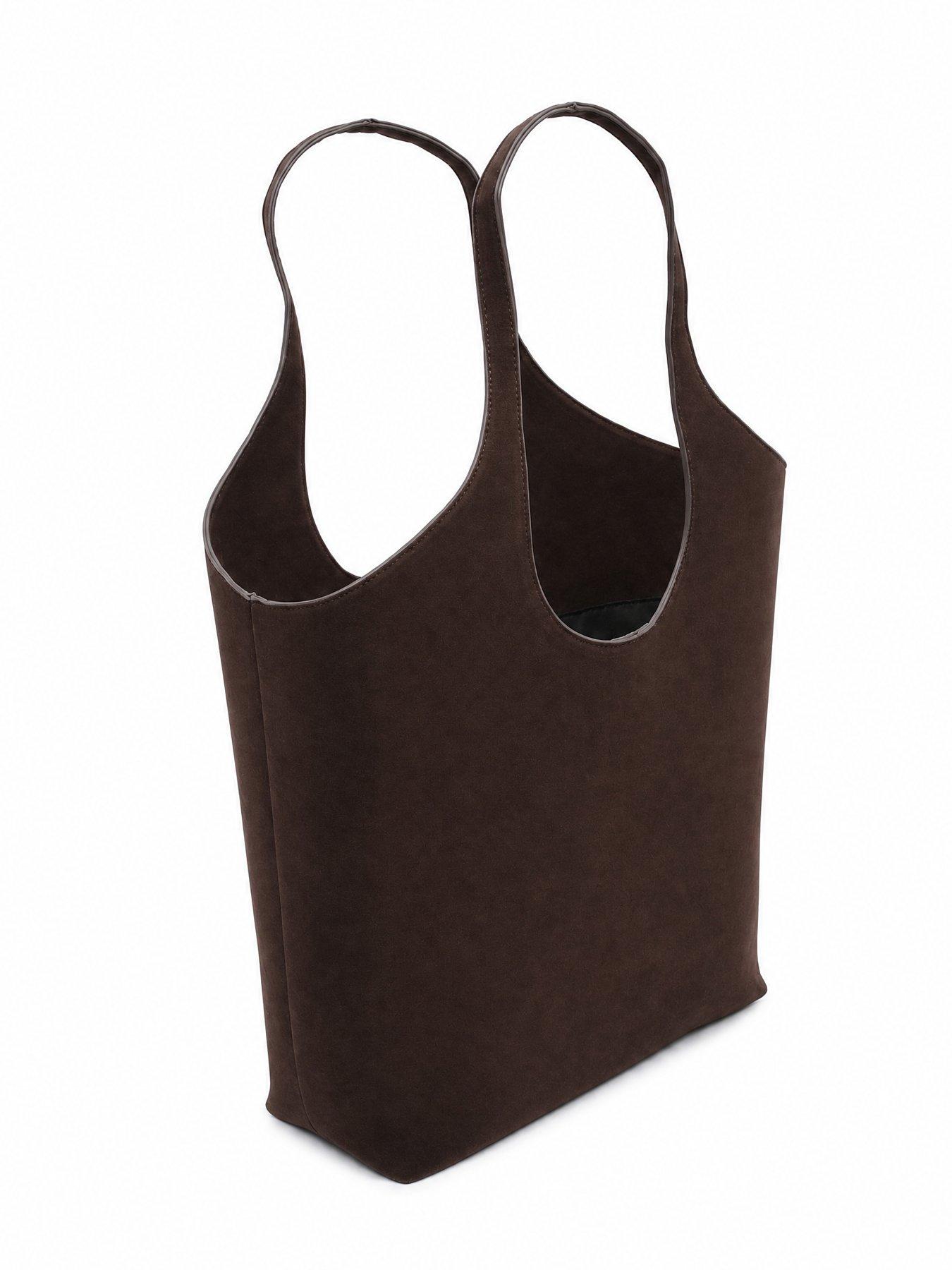 Image 3 of 5 of Glamorous Womens Structured Faux Suede Tote Bag - Brown