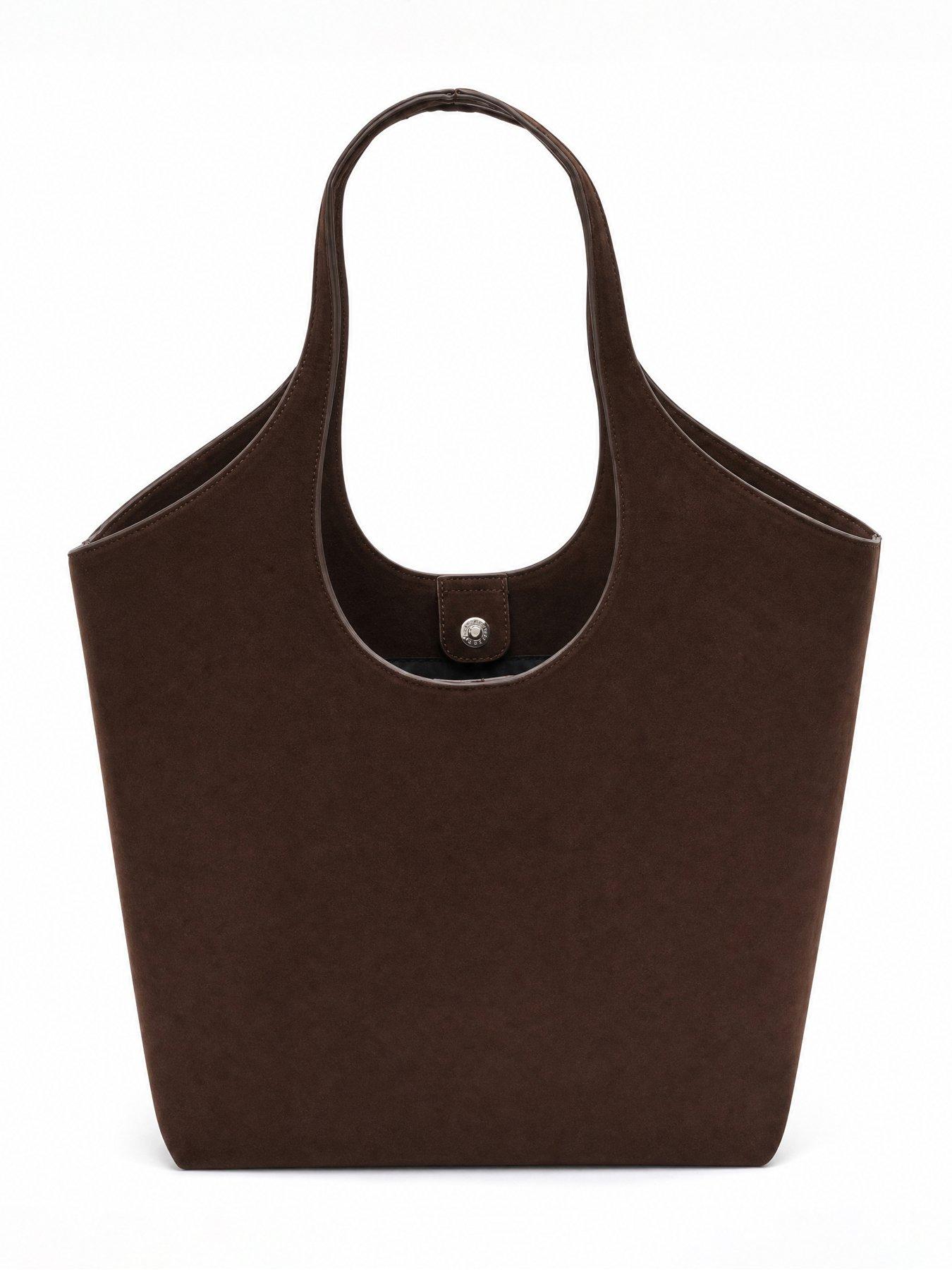 Image 4 of 5 of Glamorous Womens Structured Faux Suede Tote Bag - Brown