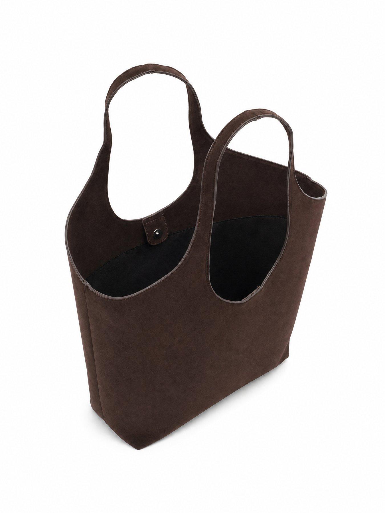 Image 5 of 5 of Glamorous Womens Structured Faux Suede Tote Bag - Brown