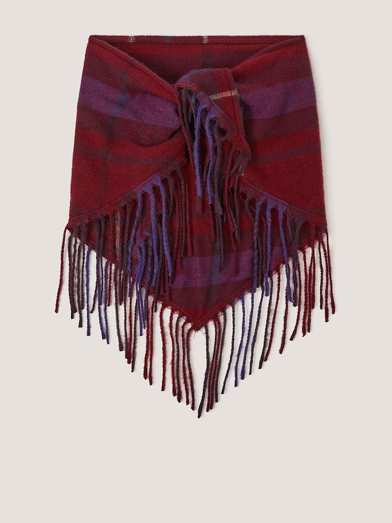 Monsoon Beatrice Check Knit Triangle Scarf - Red