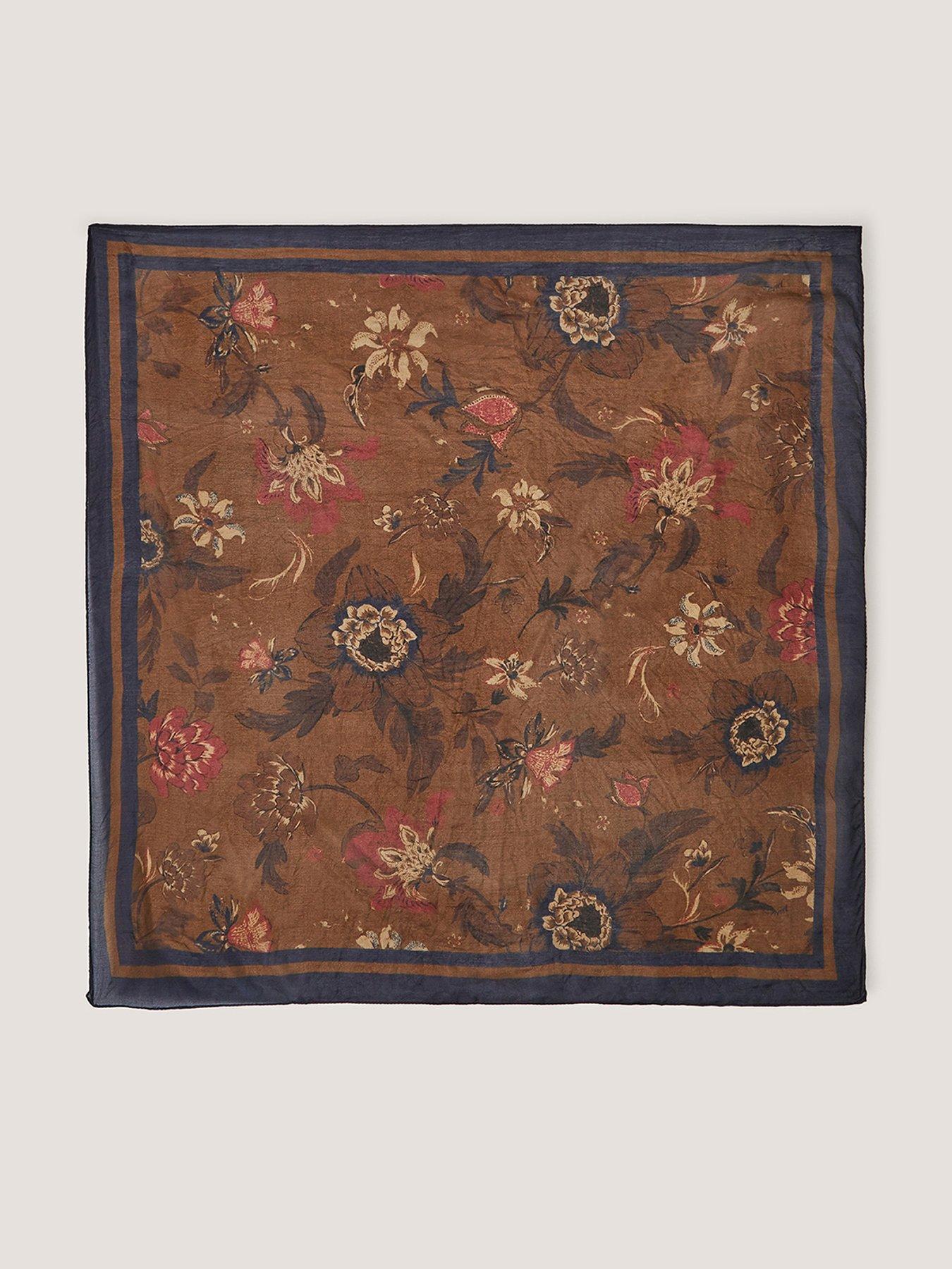 Monsoon Princella Floral Silk Square Scarf - Brown