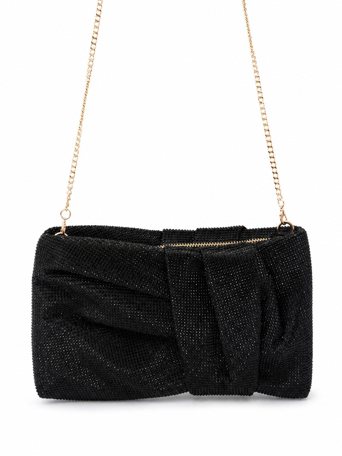 Image 2 of 5 of Glamorous Glamorous Diamante Gathered Chain Strap Clutch Bag - Black
