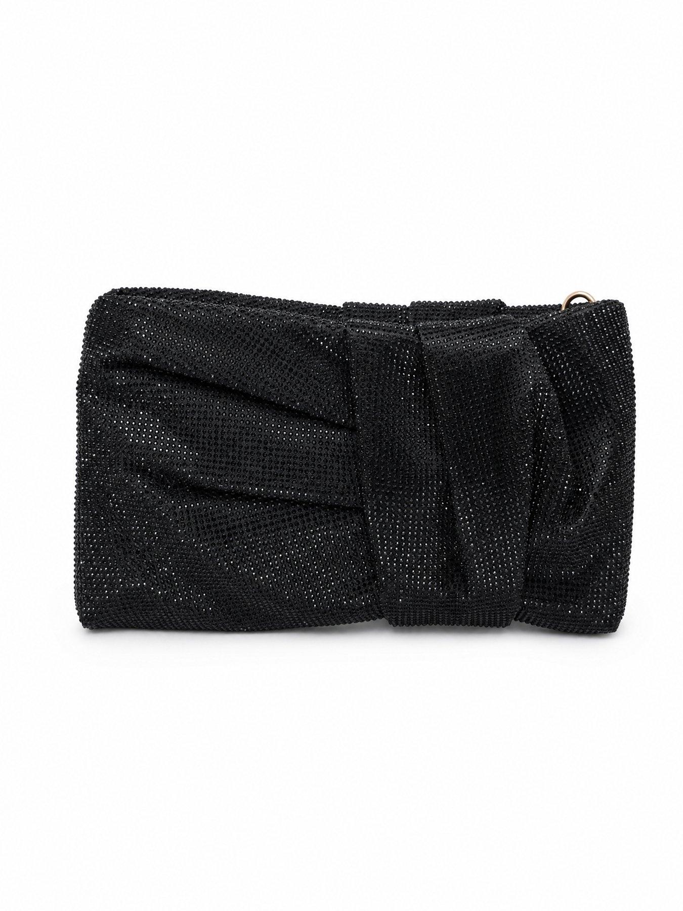 Image 3 of 5 of Glamorous Glamorous Diamante Gathered Chain Strap Clutch Bag - Black