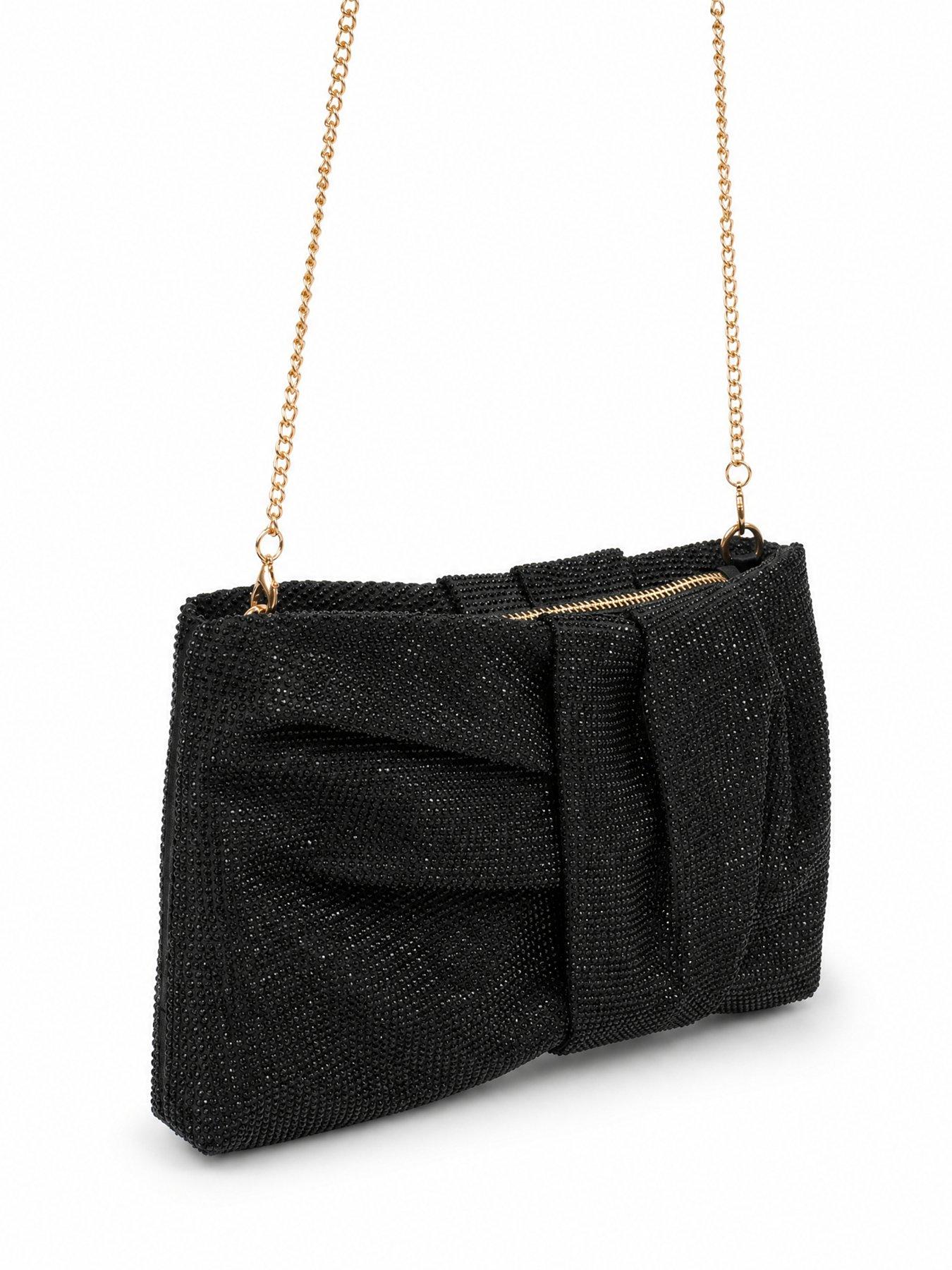Image 4 of 5 of Glamorous Glamorous Diamante Gathered Chain Strap Clutch Bag - Black