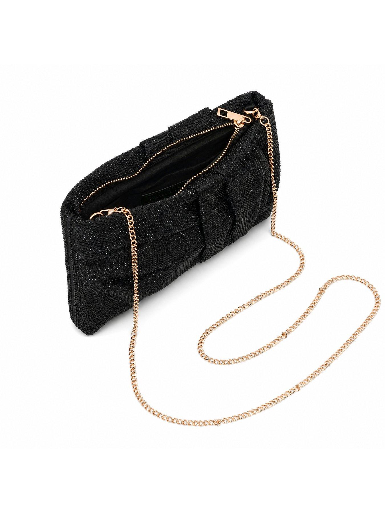 Image 5 of 5 of Glamorous Glamorous Diamante Gathered Chain Strap Clutch Bag - Black