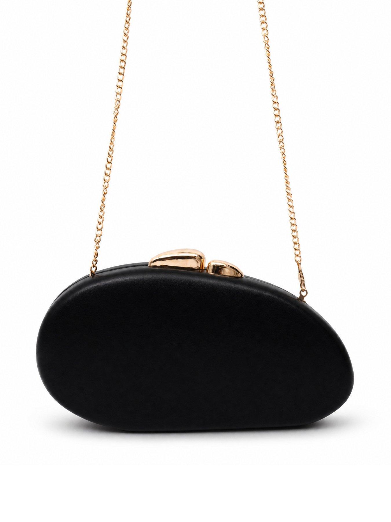 Image 2 of 5 of Glamorous Hard Shell Clutch Bag with Chain Shoulder Strap - Black