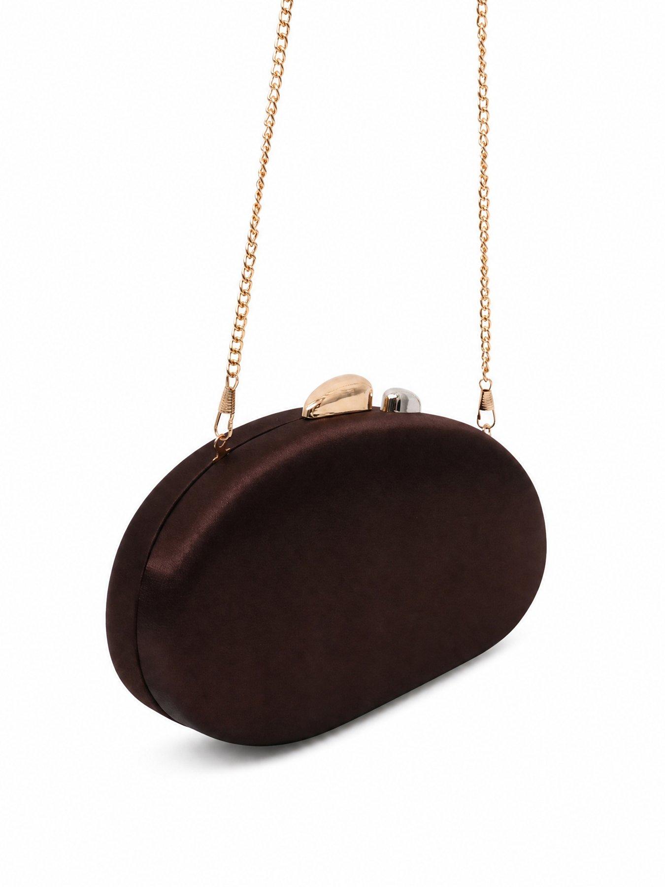 Image 4 of 5 of Glamorous Satin Oval Clutch Bag with Chain Shoulder Strap - Brown