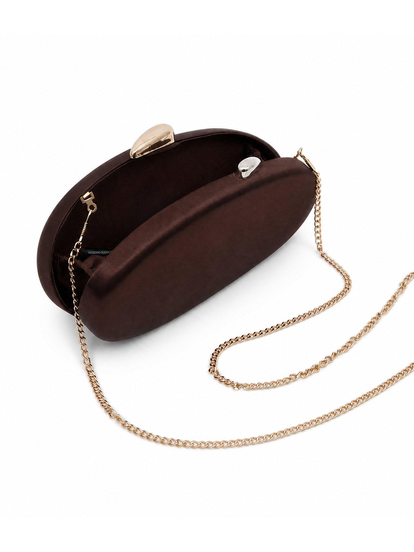 Image 5 of 5 of Glamorous Satin Oval Clutch Bag with Chain Shoulder Strap - Brown