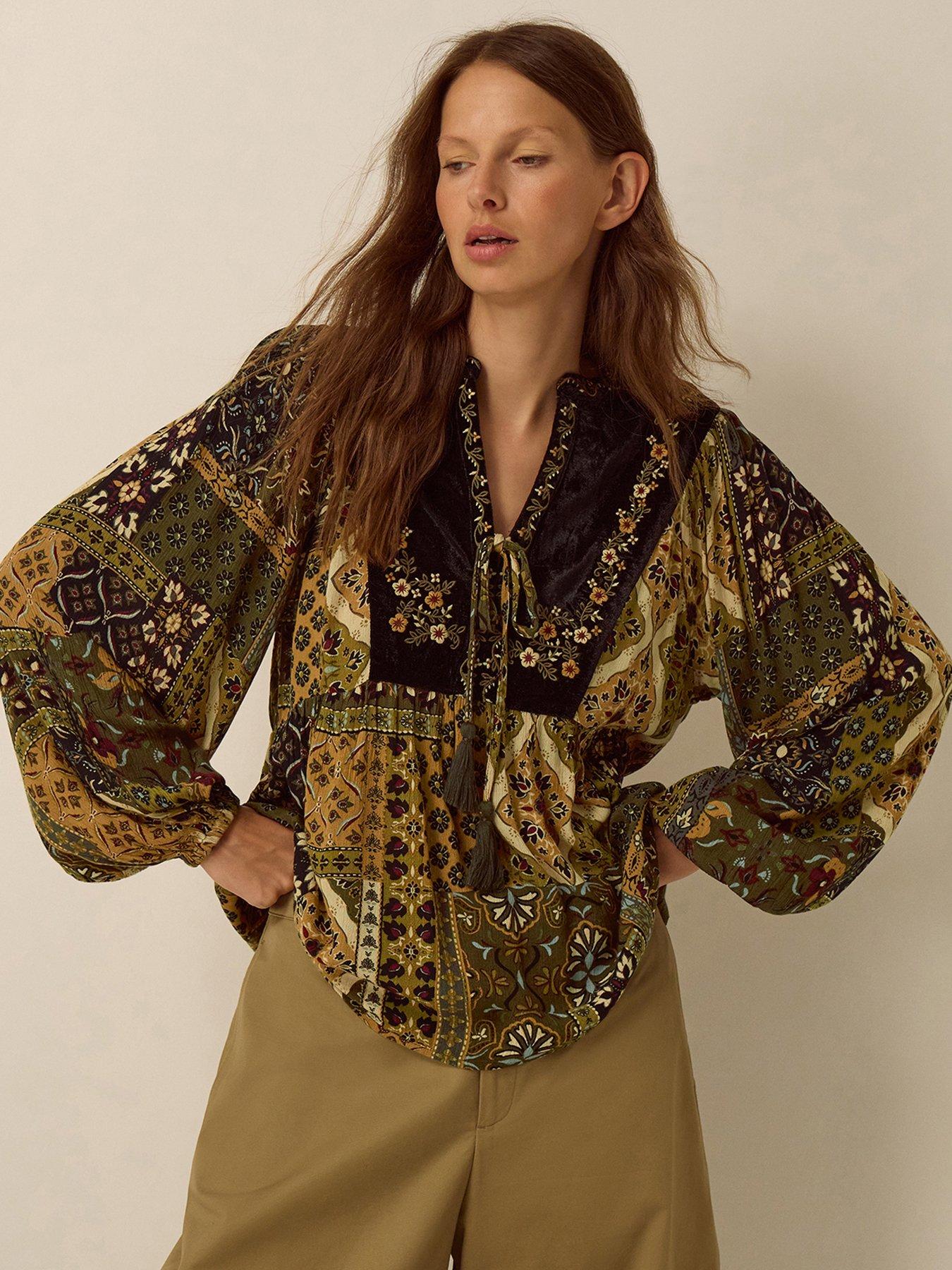 Monsoon Laoise Floral Patchwork Top - Green