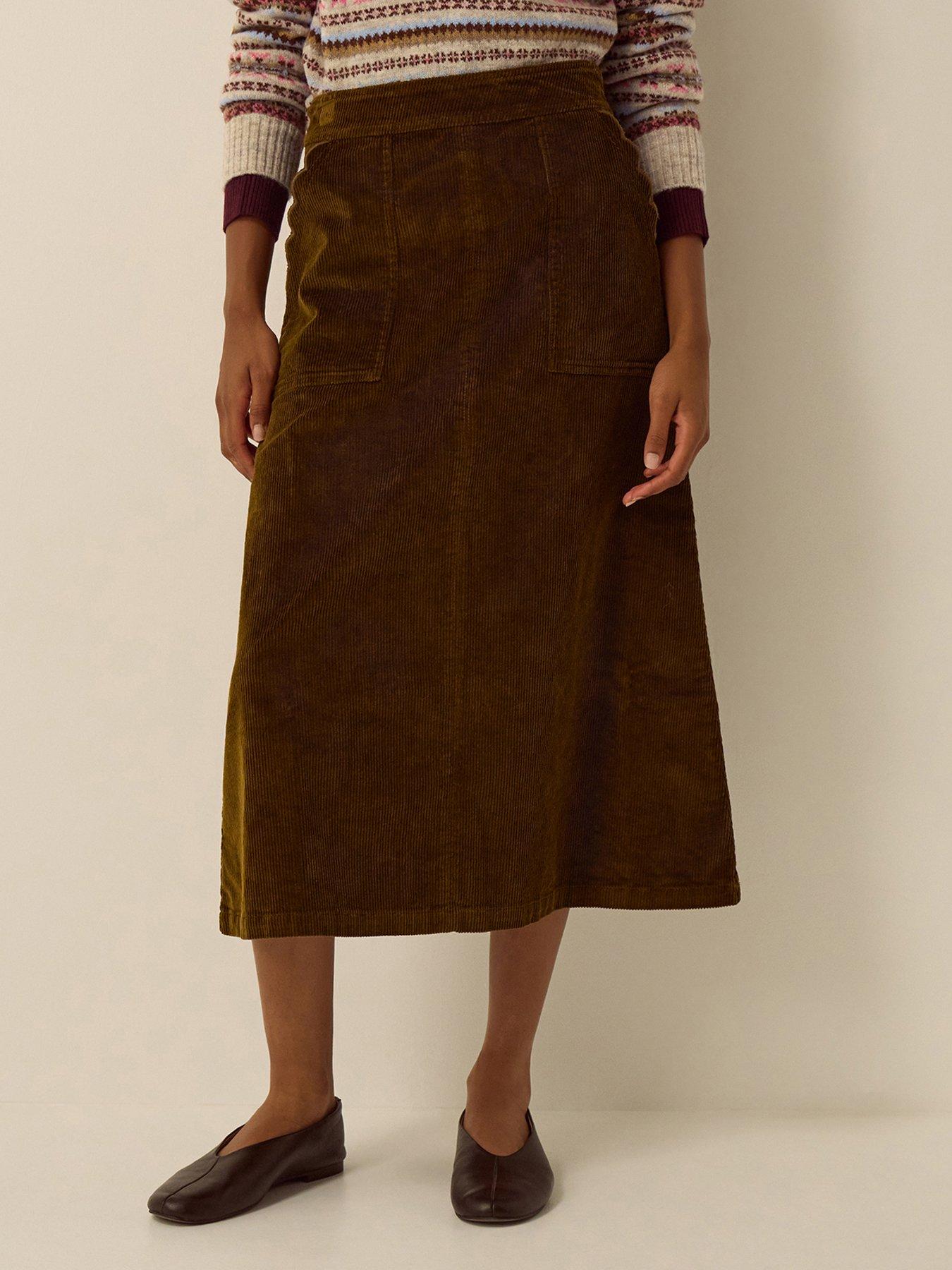 Monsoon Malika Corduroy Midi Skirt - Brown