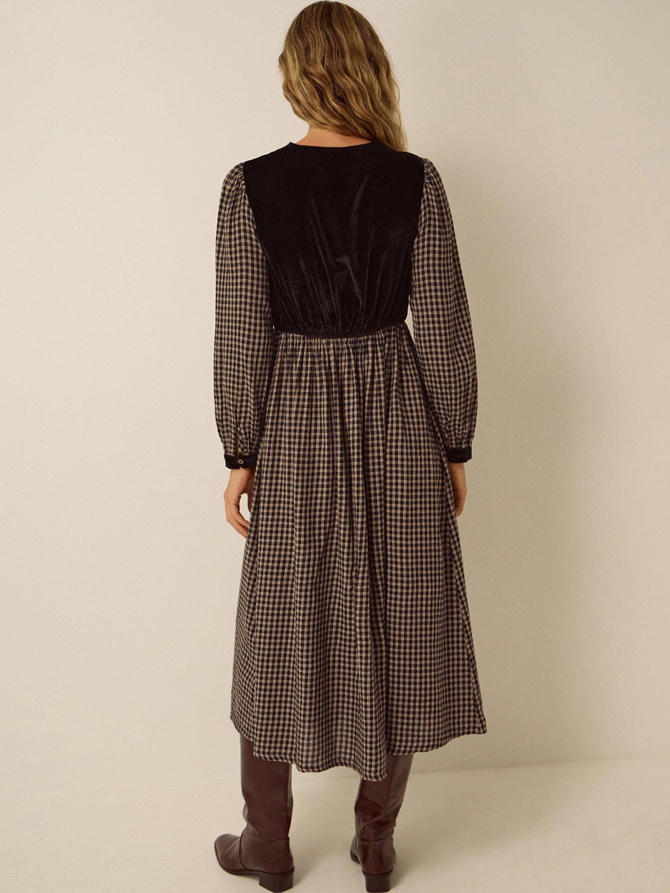 Image 2 of 5 of Monsoon Womens Embroidered Velvet Button-Through Midi Dress - Black
