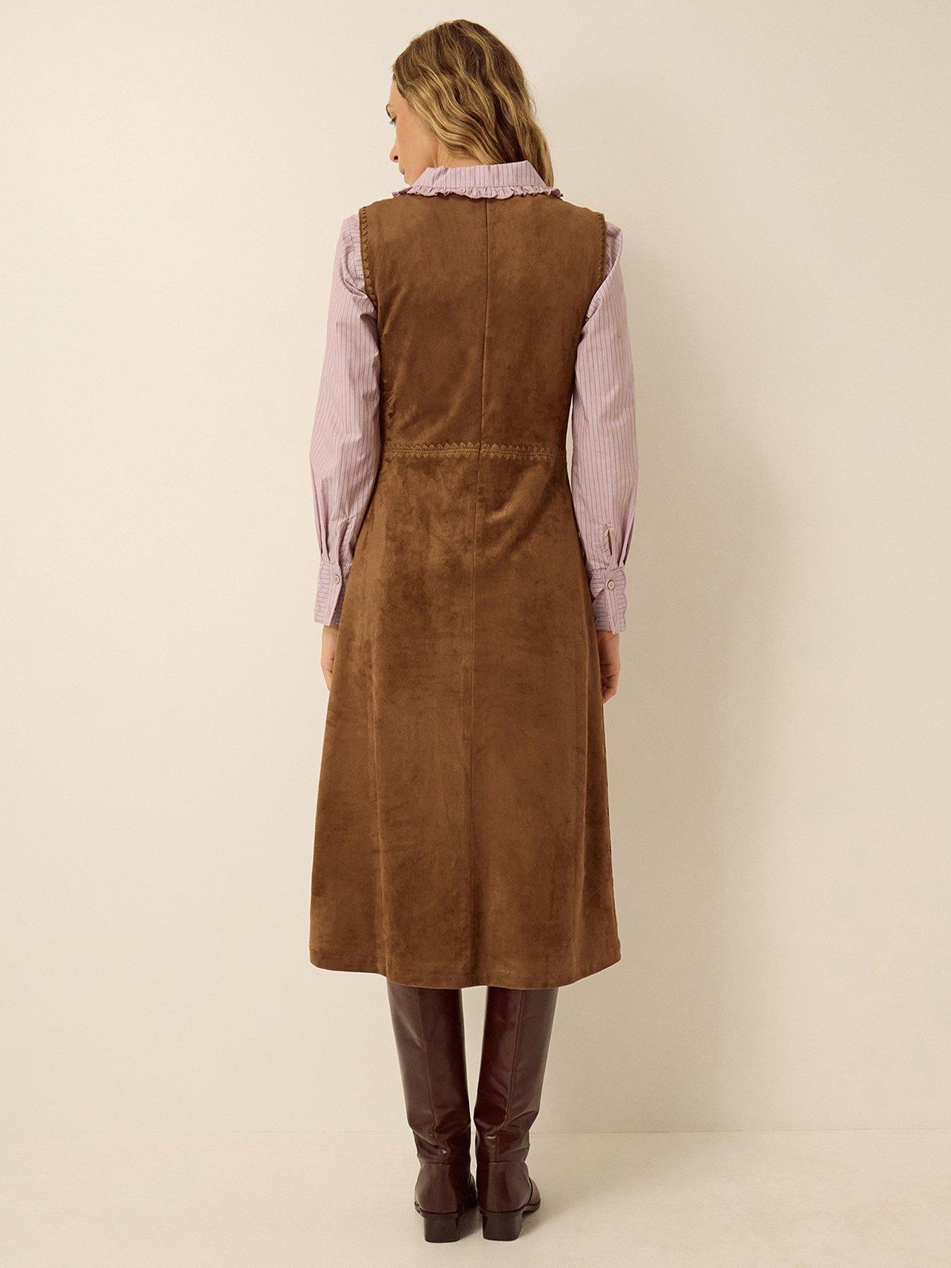 Image 2 of 5 of Monsoon Josie Sleeveless Faux Suede Midi Dress - Brown