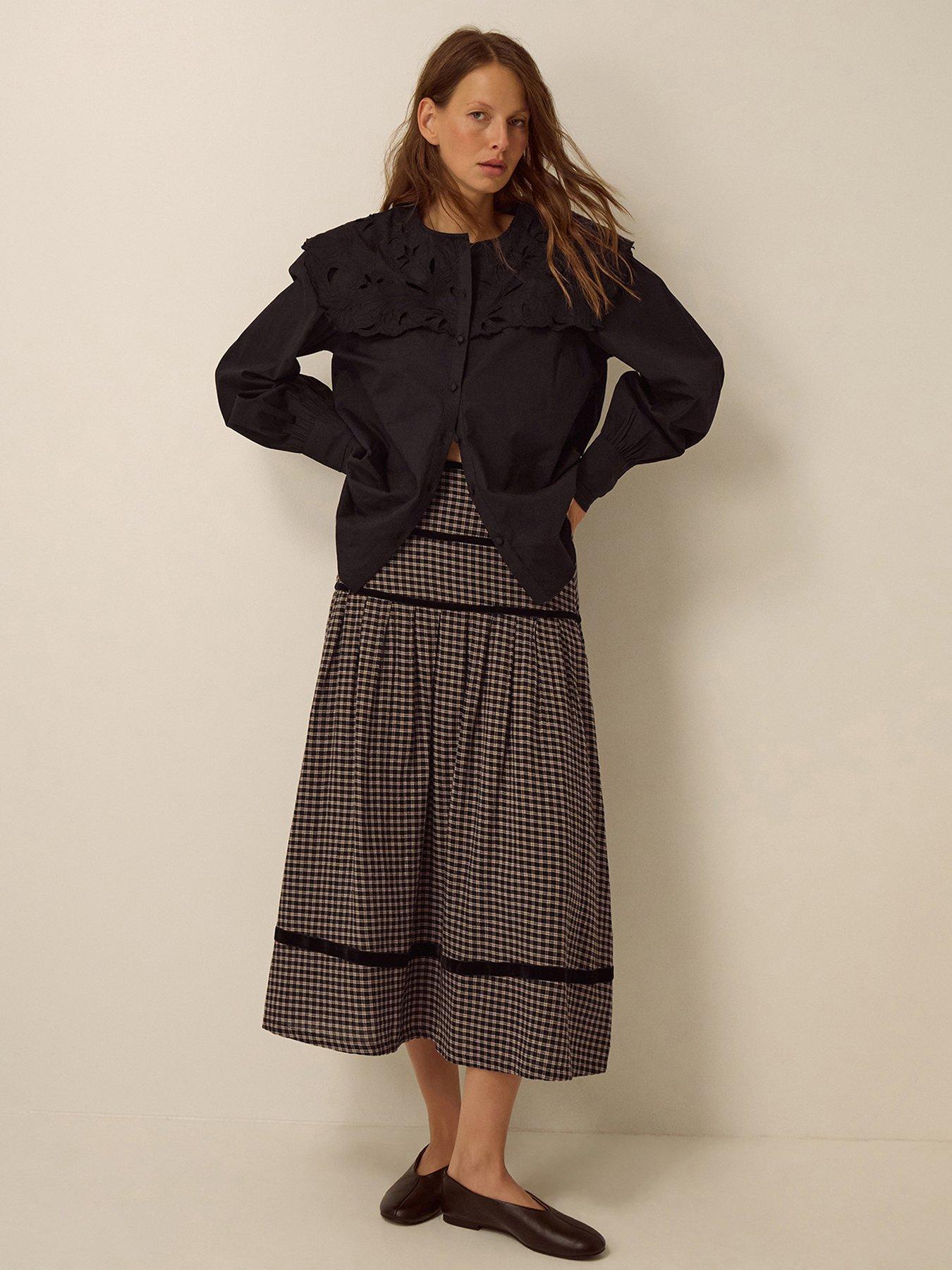 Monsoon Elise Check Skirt - Black